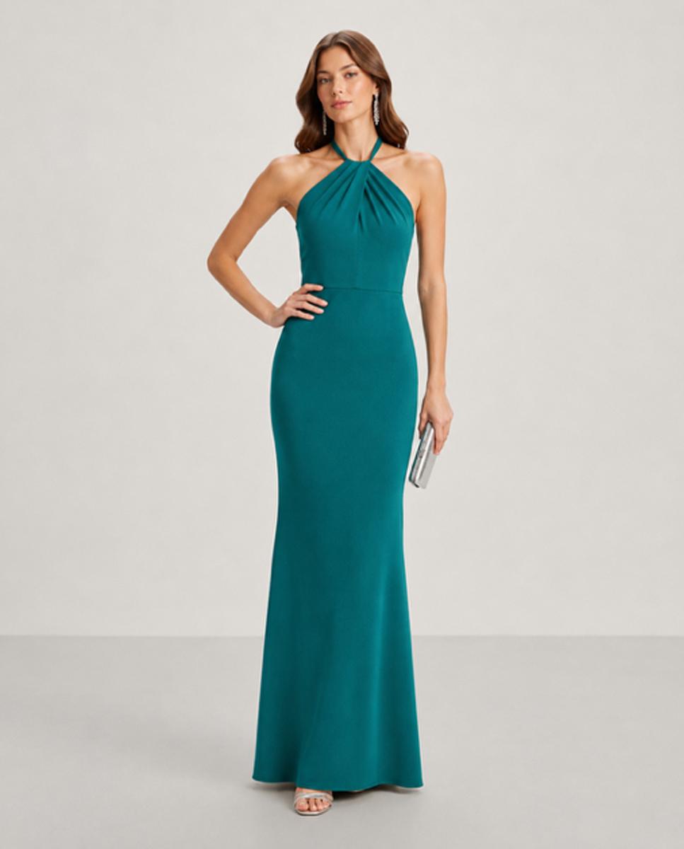 Vestido lumbre largo en crepe con escote halter y espalda descubierta - Veneno en la piel - Esmeralda Esmeralda-1