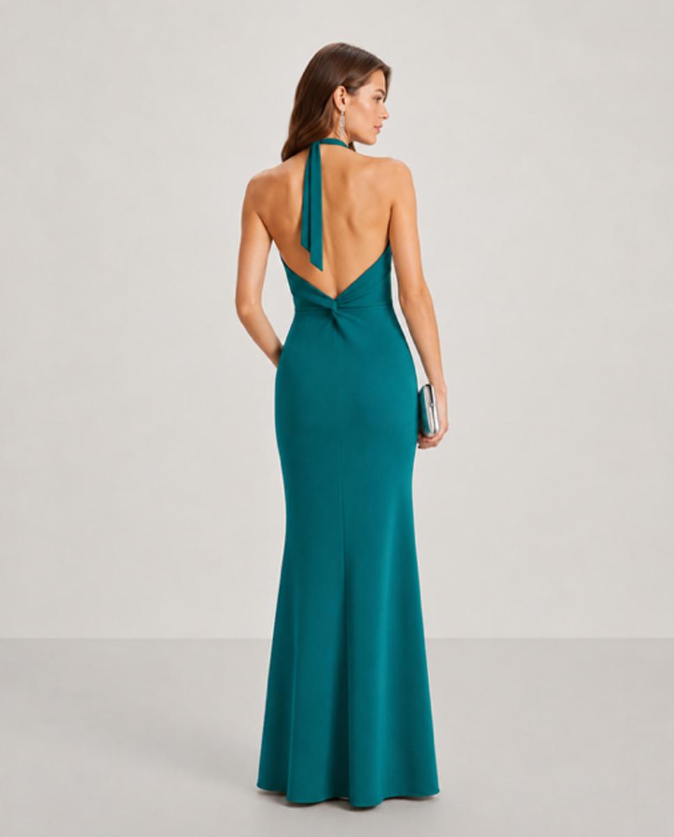 Vestido lumbre largo en crepe con escote halter y espalda descubierta - Veneno en la piel - Esmeralda Esmeralda-3