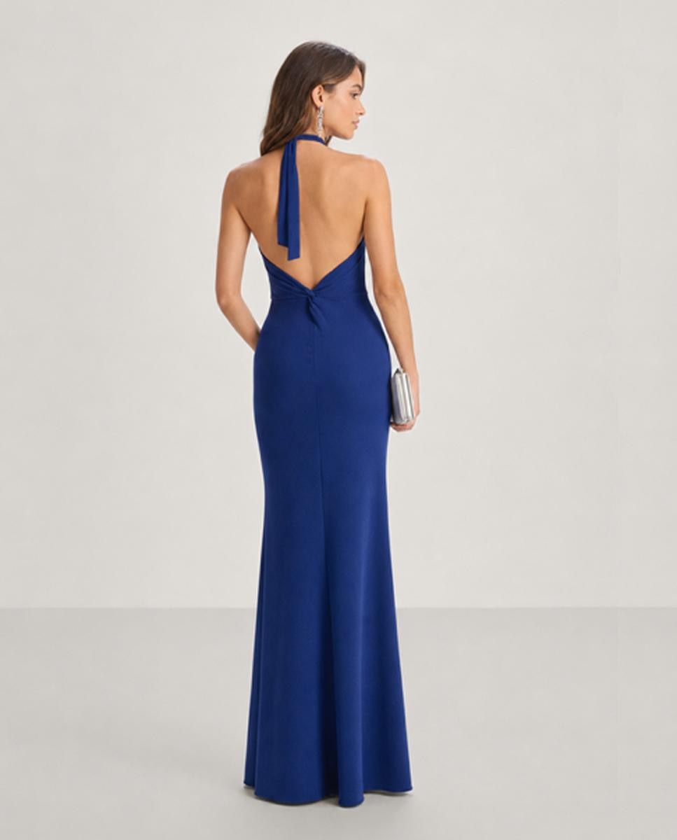 Vestido lumbre largo en crepe con escote halter y espalda descubierta - Veneno en la piel - Azul Azul-3