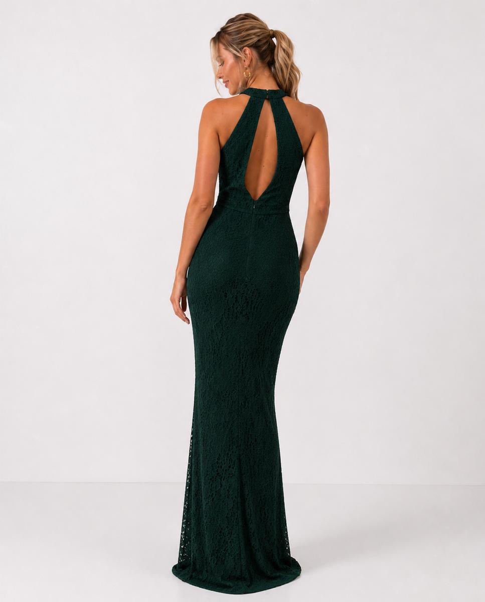 Vestido phase largo con silueta entallada y cuello halter - Veneno en la piel - Verde oscuro Verde oscuro-3