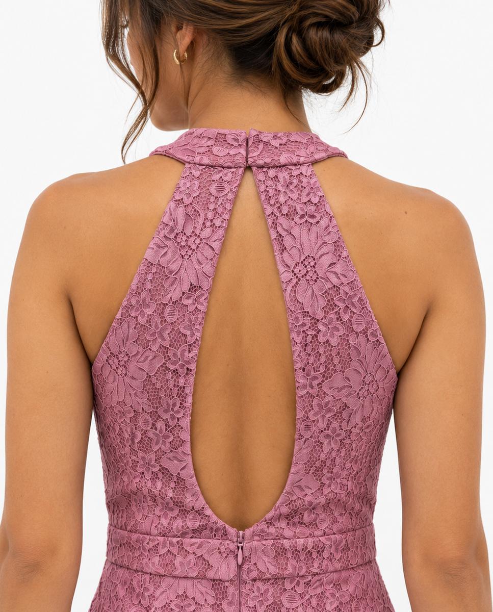 Vestido phase largo con silueta entallada y cuello halter - Veneno en la piel - Rosa Rosa-2