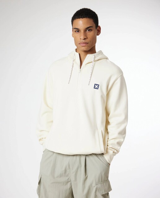 Imagen 0 de Sudadera de hombre con capucha Half Zip Island crema
