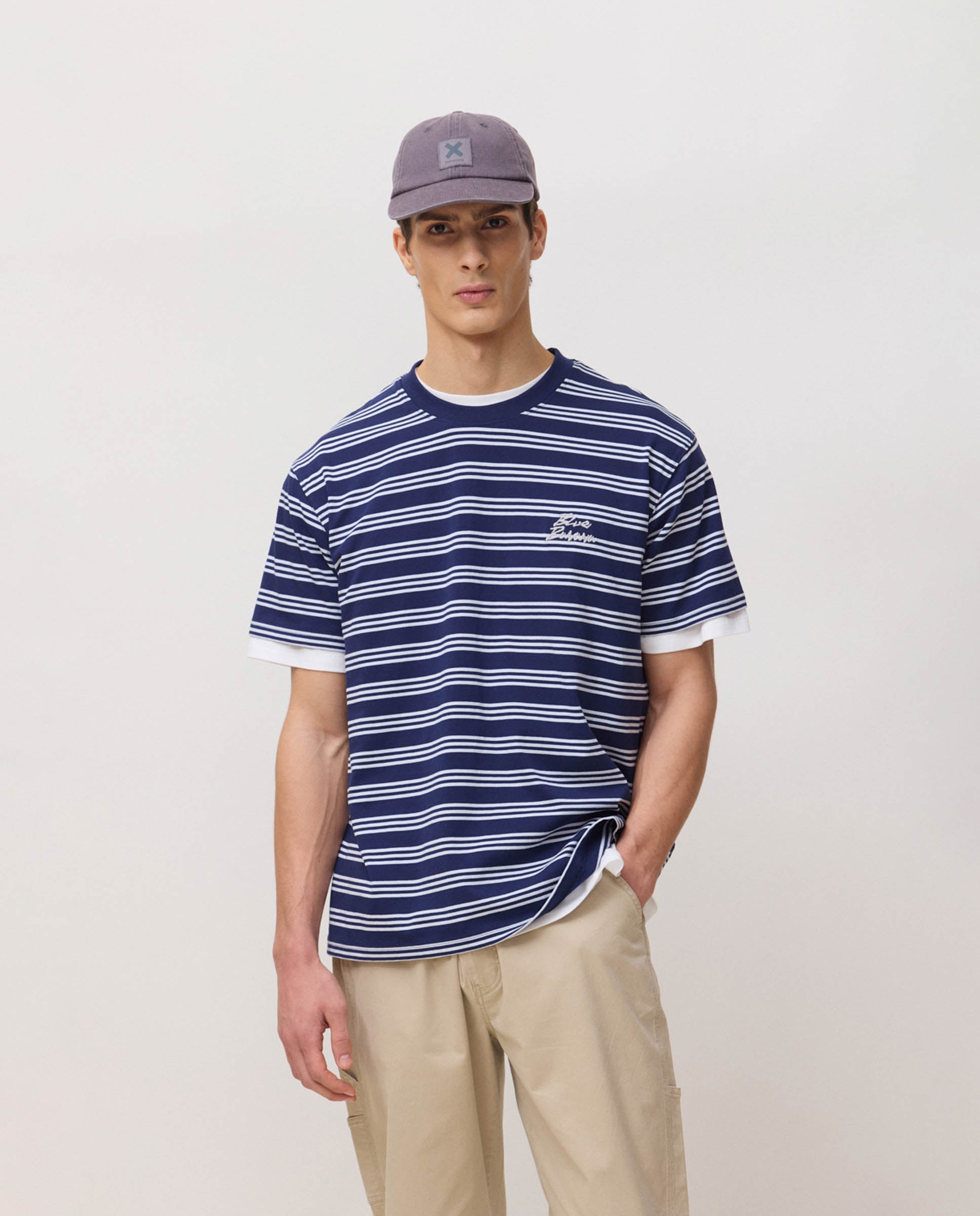 Blue Banana - Camiseta de hombre stripes blanco roto.