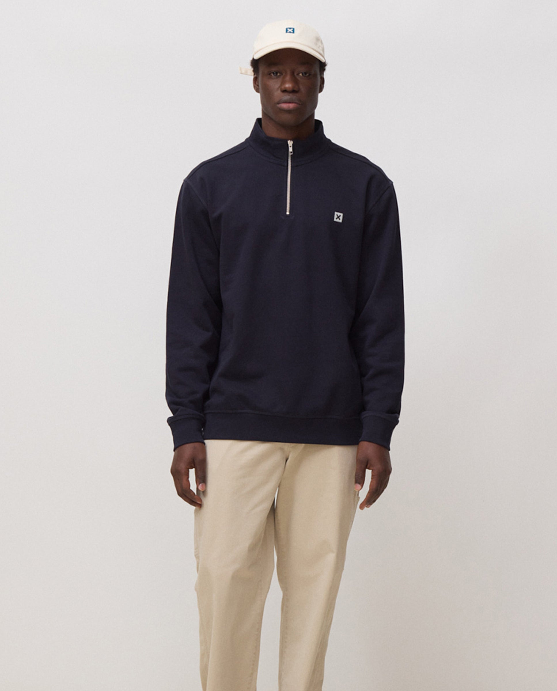 Blue Banana - Sudadera de hombre half zip iconic azul marino.