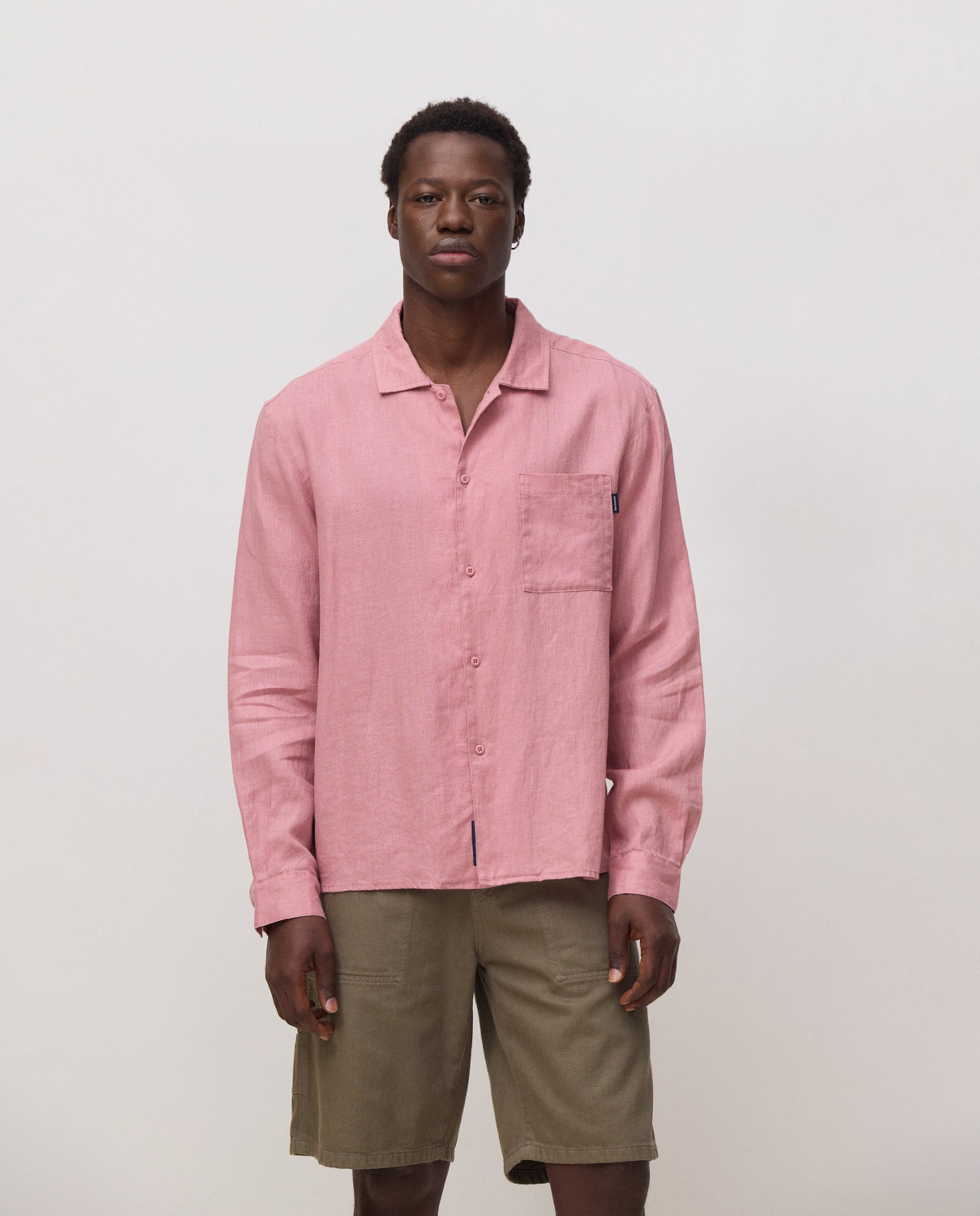 Blue Banana - Camisa de hombre 100% lino breeze sienna.
