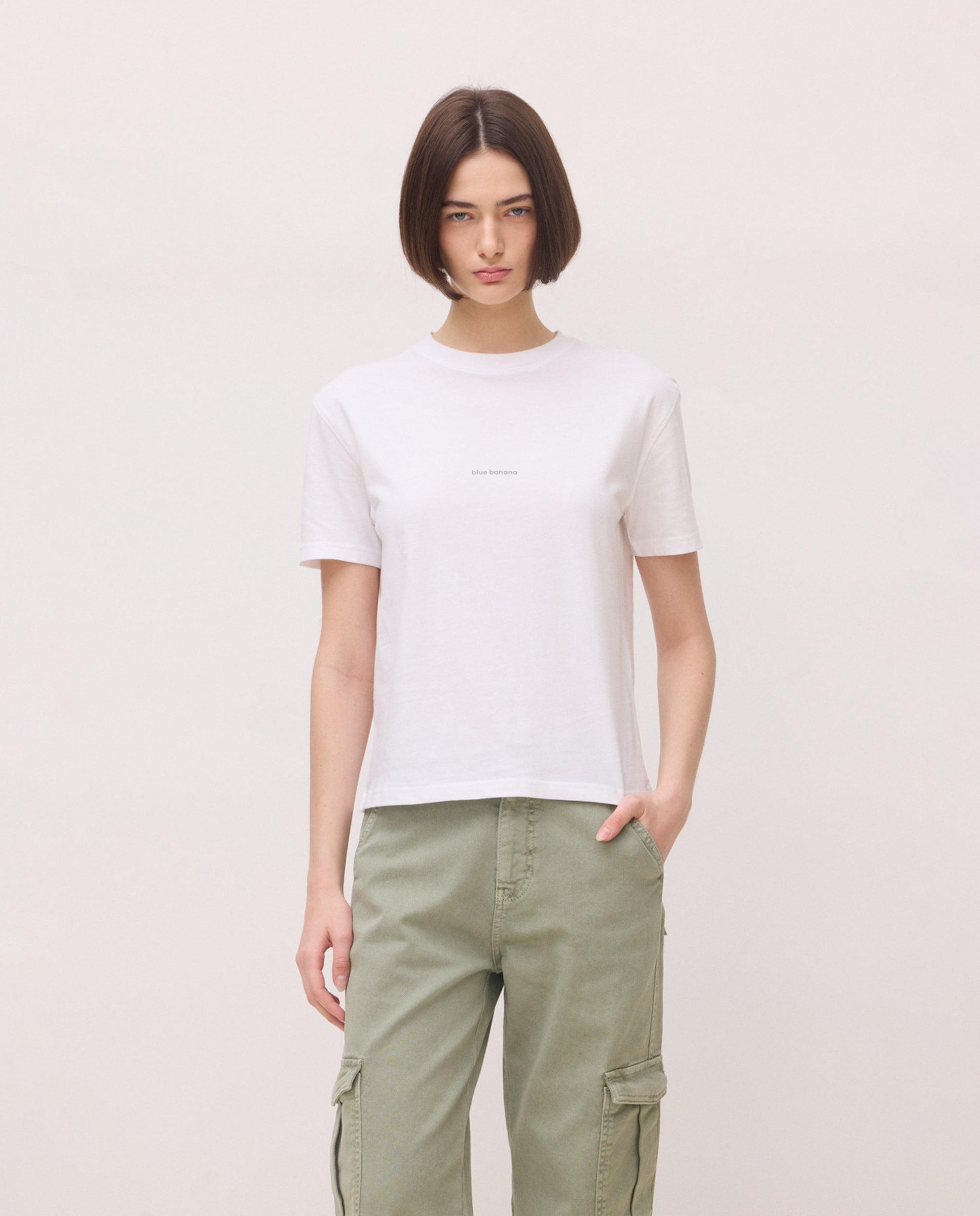 Blue Banana - Camiseta de mujer de algodón nature white.