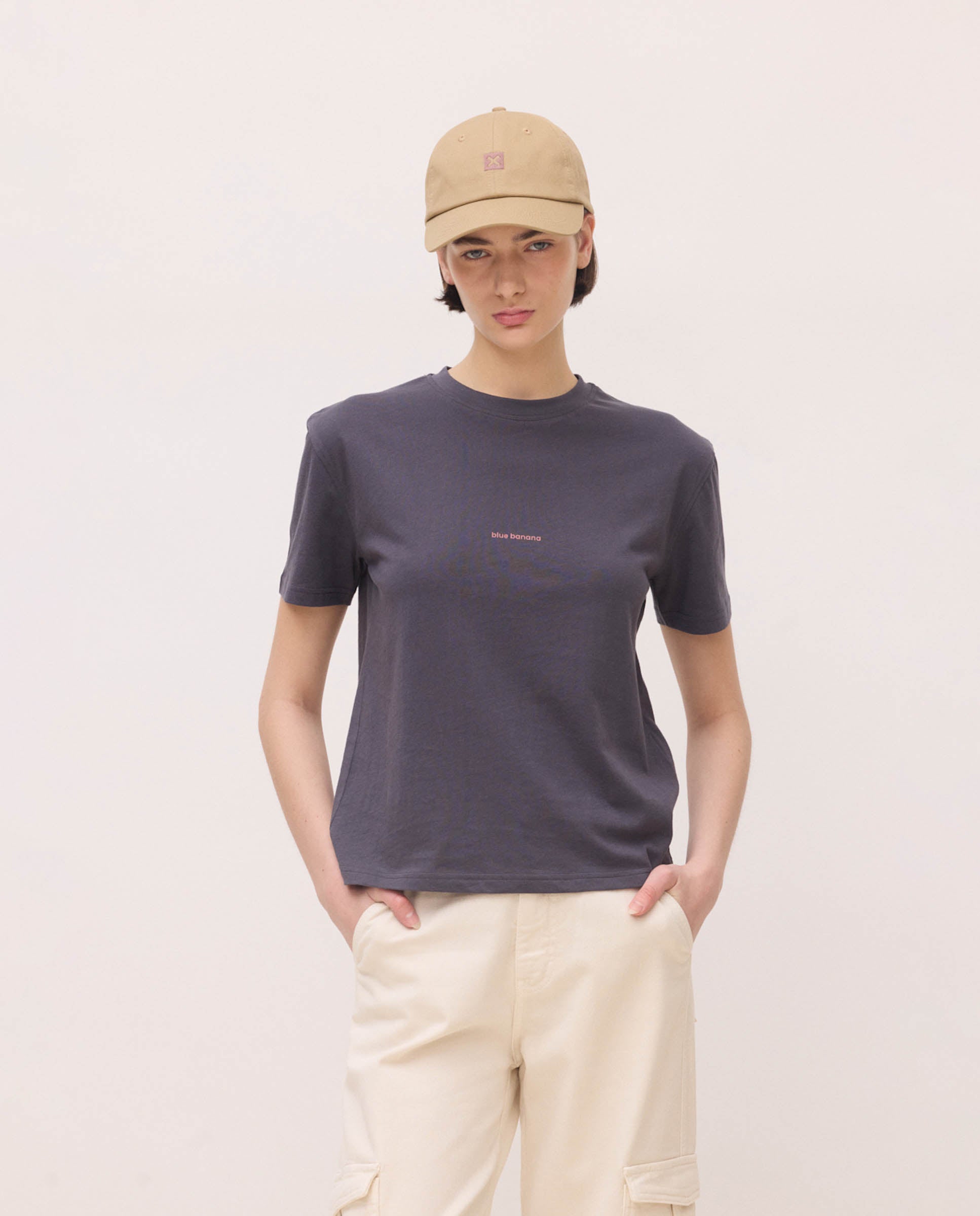 Blue Banana - Camiseta de mujer de algodón nature anthracite.