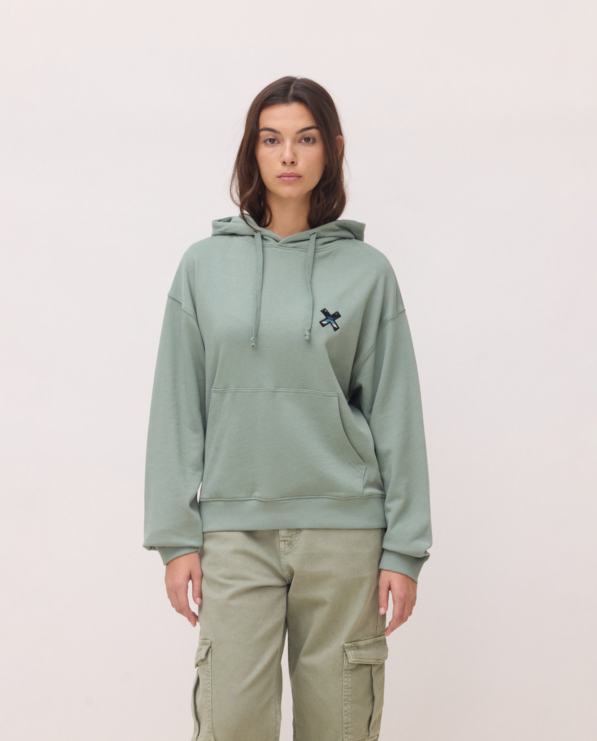 Blue Banana - Sudadera de mujer de algodón con capucha karma sage.