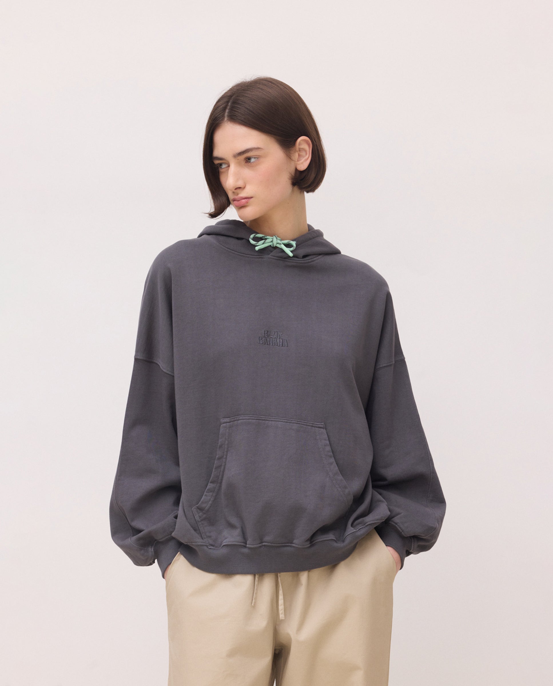 Blue Banana - Sudadera de mujer de algodón con capucha rope antracita.