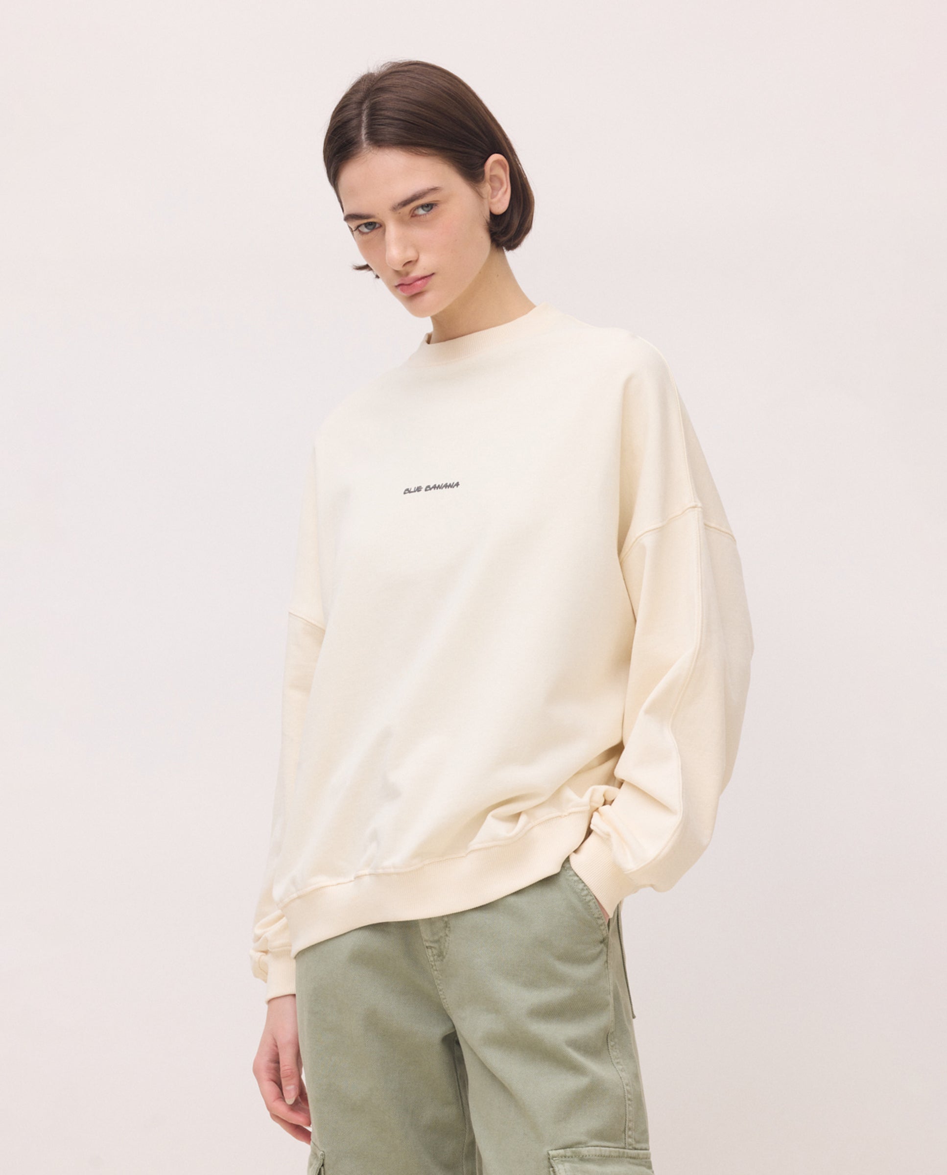 Blue Banana - Sudadera de mujer de algodón flor off white.