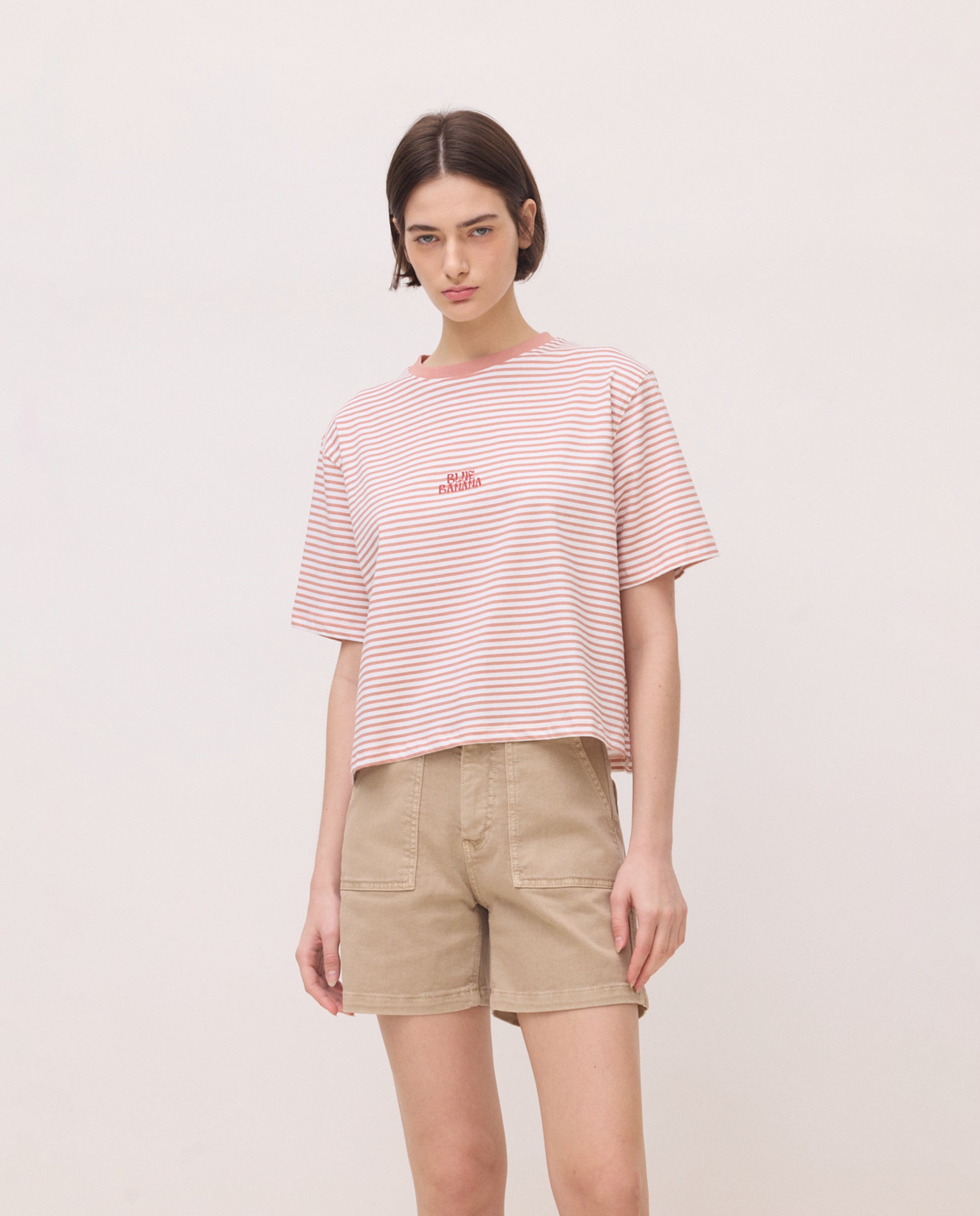 Blue Banana - Camiseta de mujer de algodón stripes sienna.