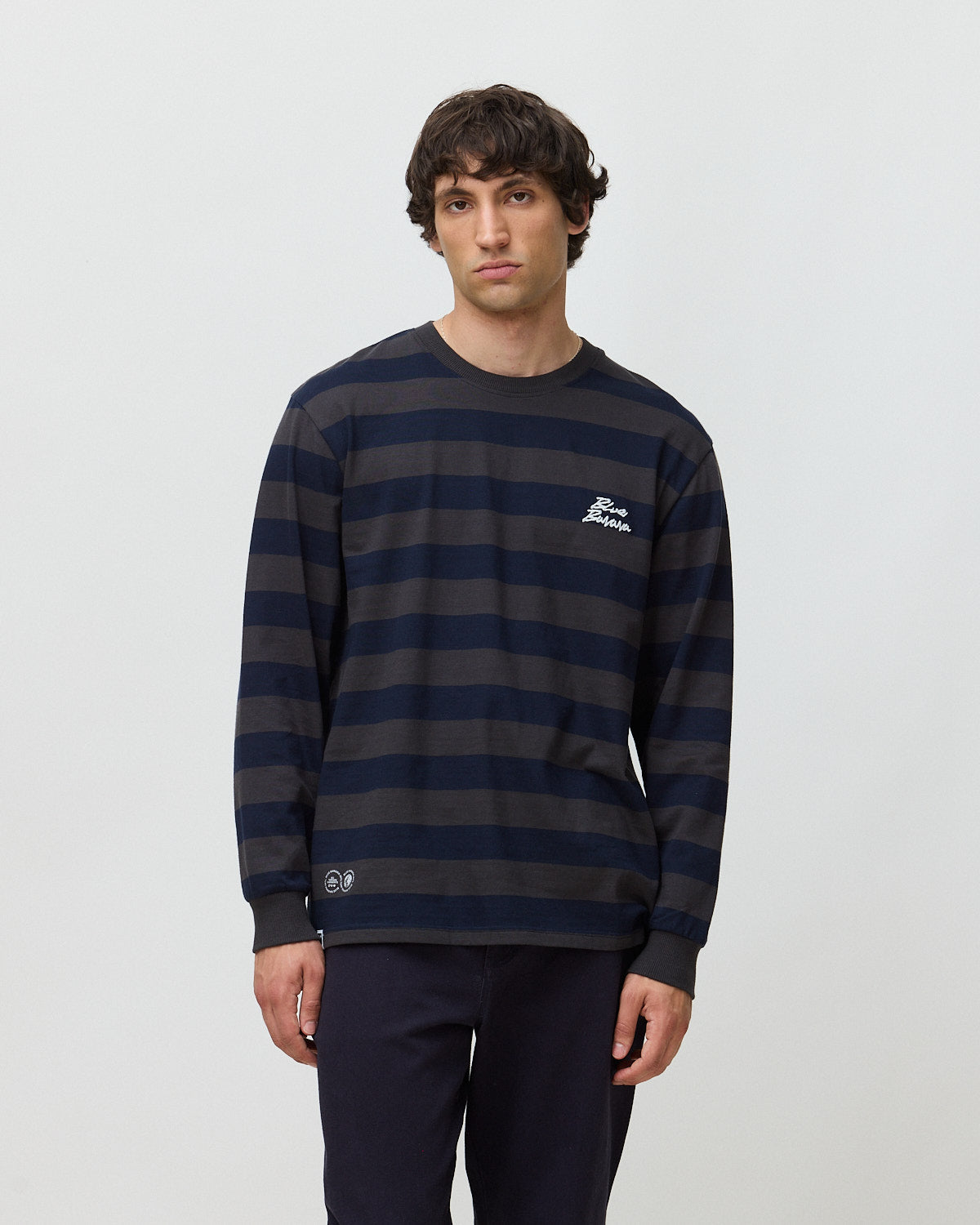 Imagen 1 de Camiseta de manga larga de hombre de 100% algodón orgánico stripes antracita Acacia / Antracita
