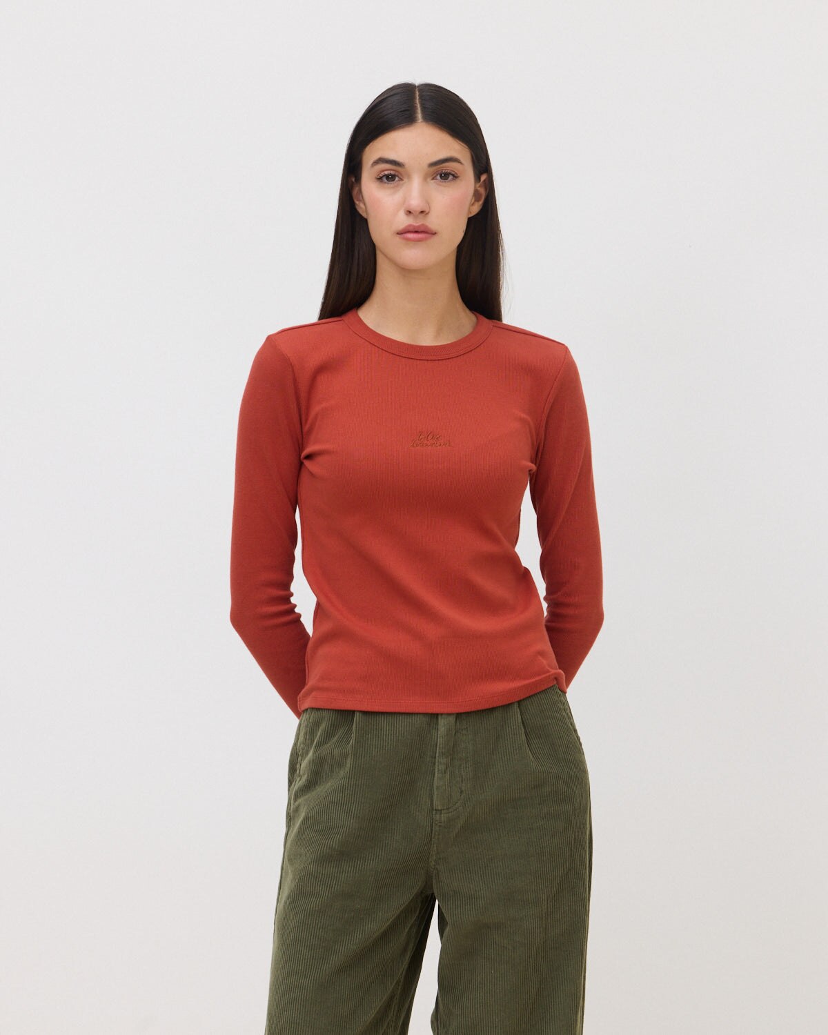 Imagen 0 de Camiseta de manga larga de mujer de algodón orgánico signature terra Rojo Teja