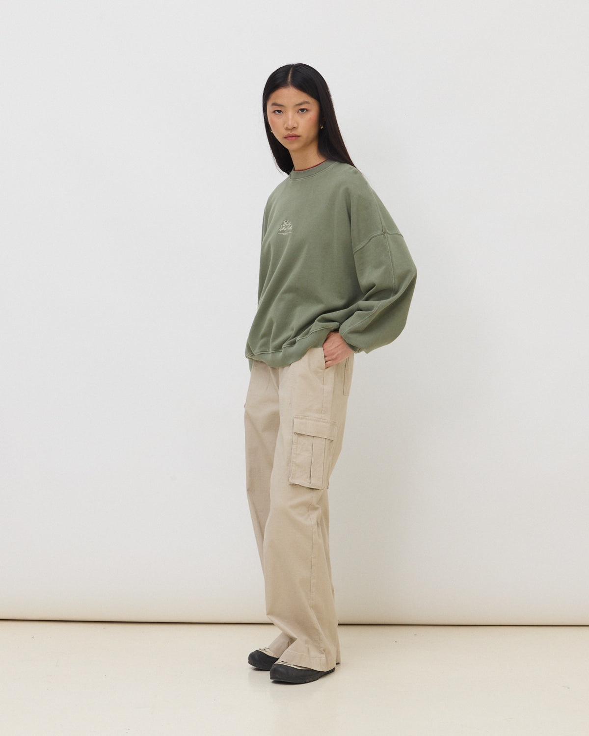 Sudadera de mujer de algodón orgánico signature olive green - Blue Banana - Verde Oliva Verde Oliva-3