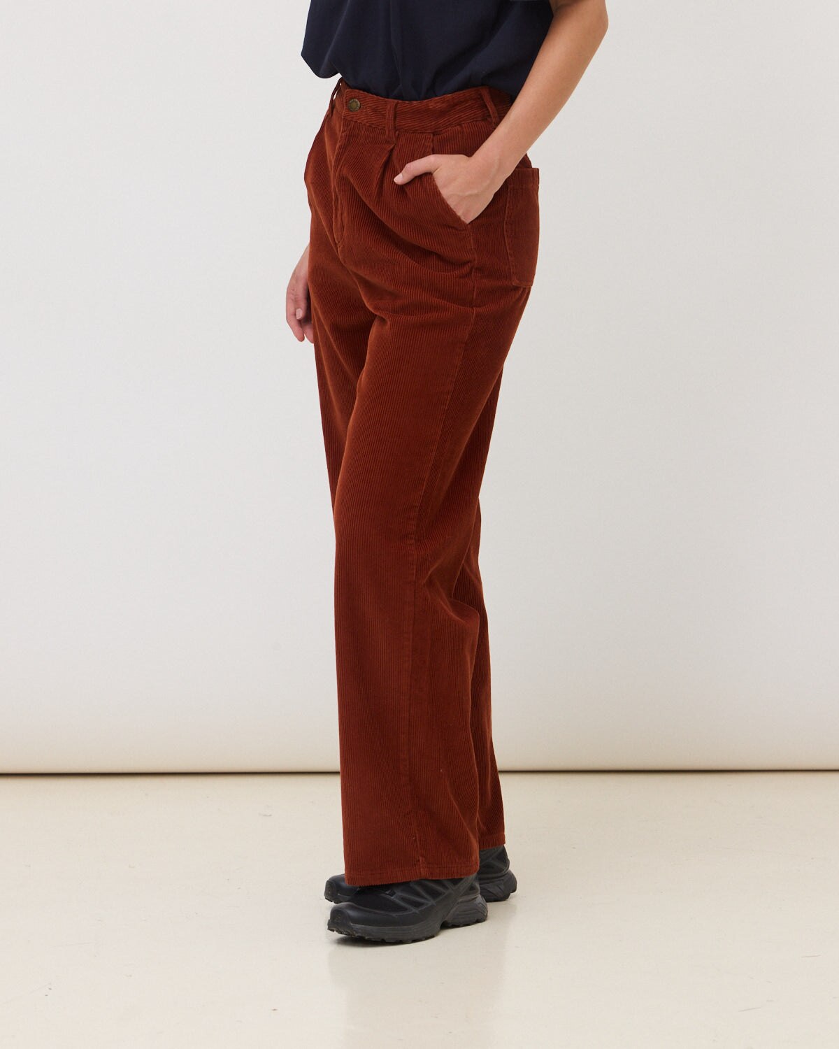 Pantalón straight de mujer de 100% algodón cord terra - Blue Banana - Rojo Teja Rojo Teja-3