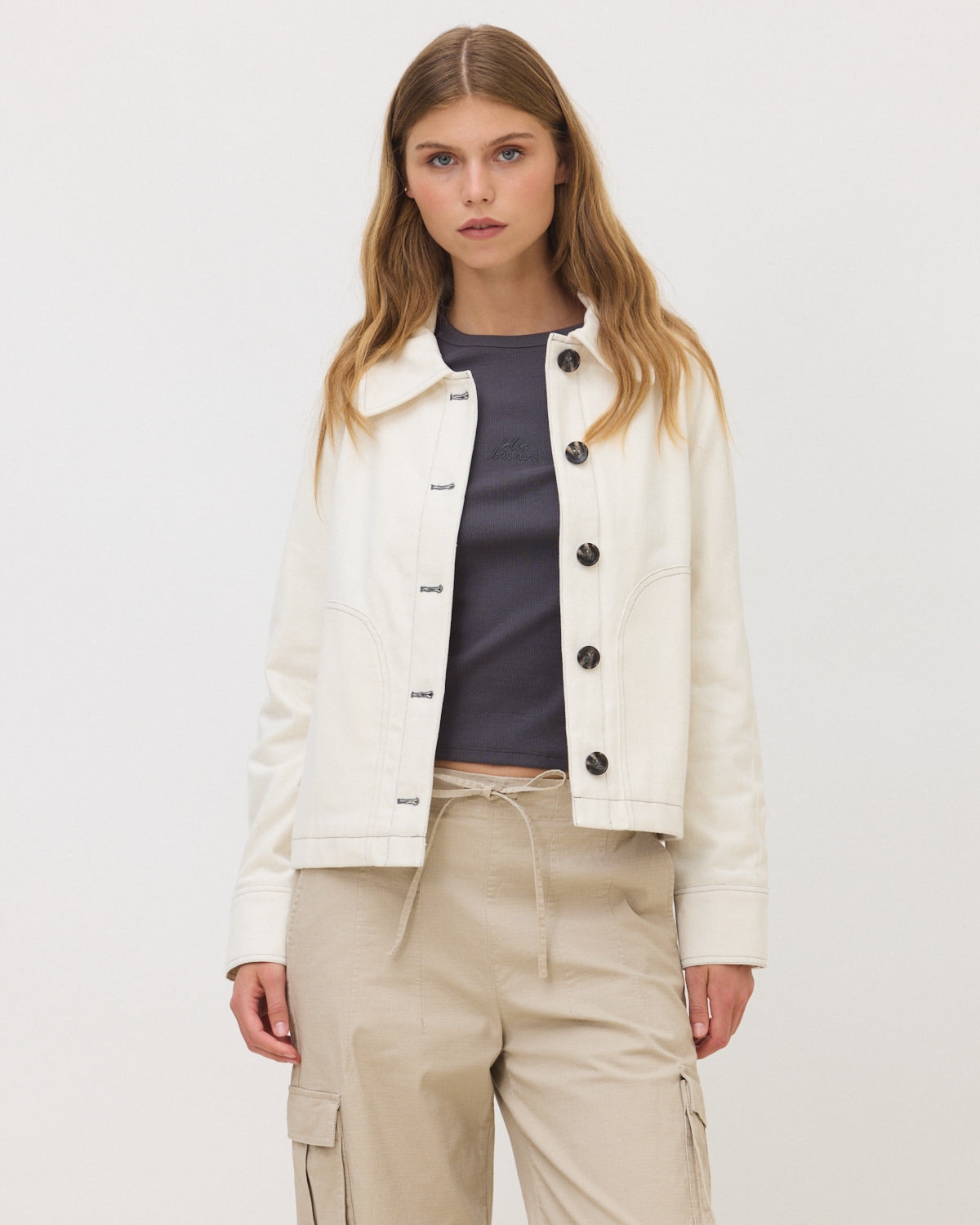 Chaqueta de mujer de 100% algodón yarrow - Blue Banana - Blanco roto Blanco roto-1