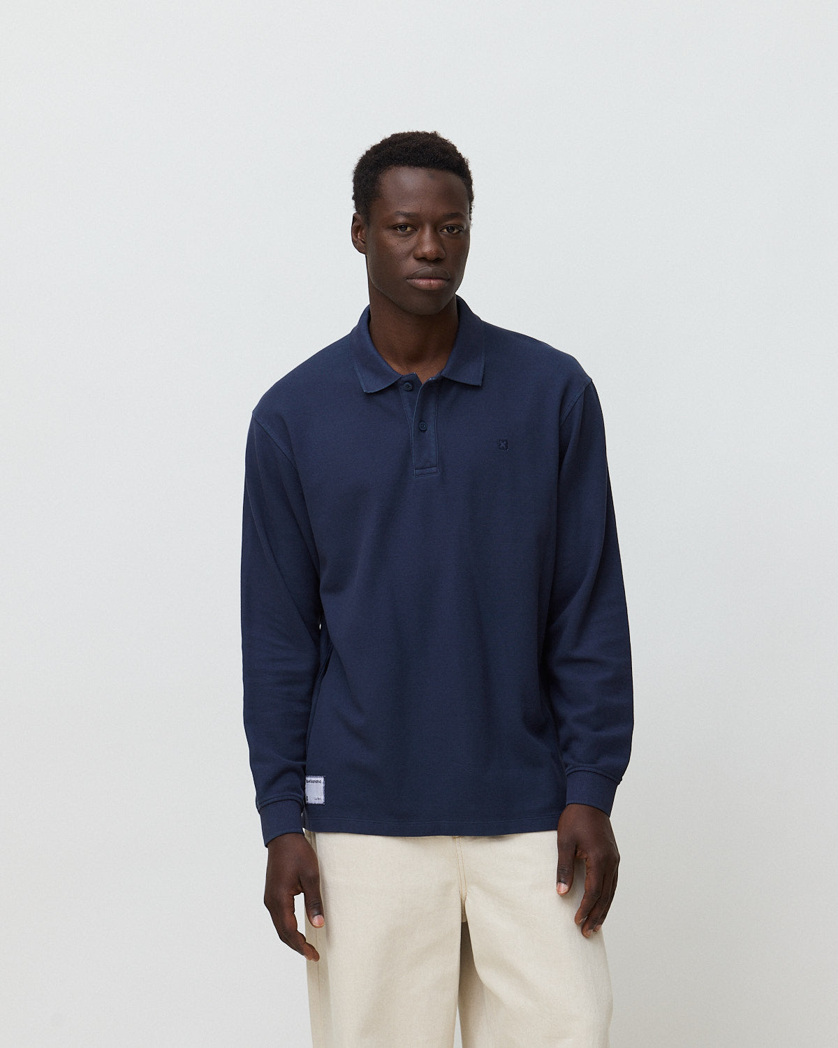 Polo de manga larga de hombre de 100% algodón orgánico logo - Blue Banana - Azul marino Azul marino-1