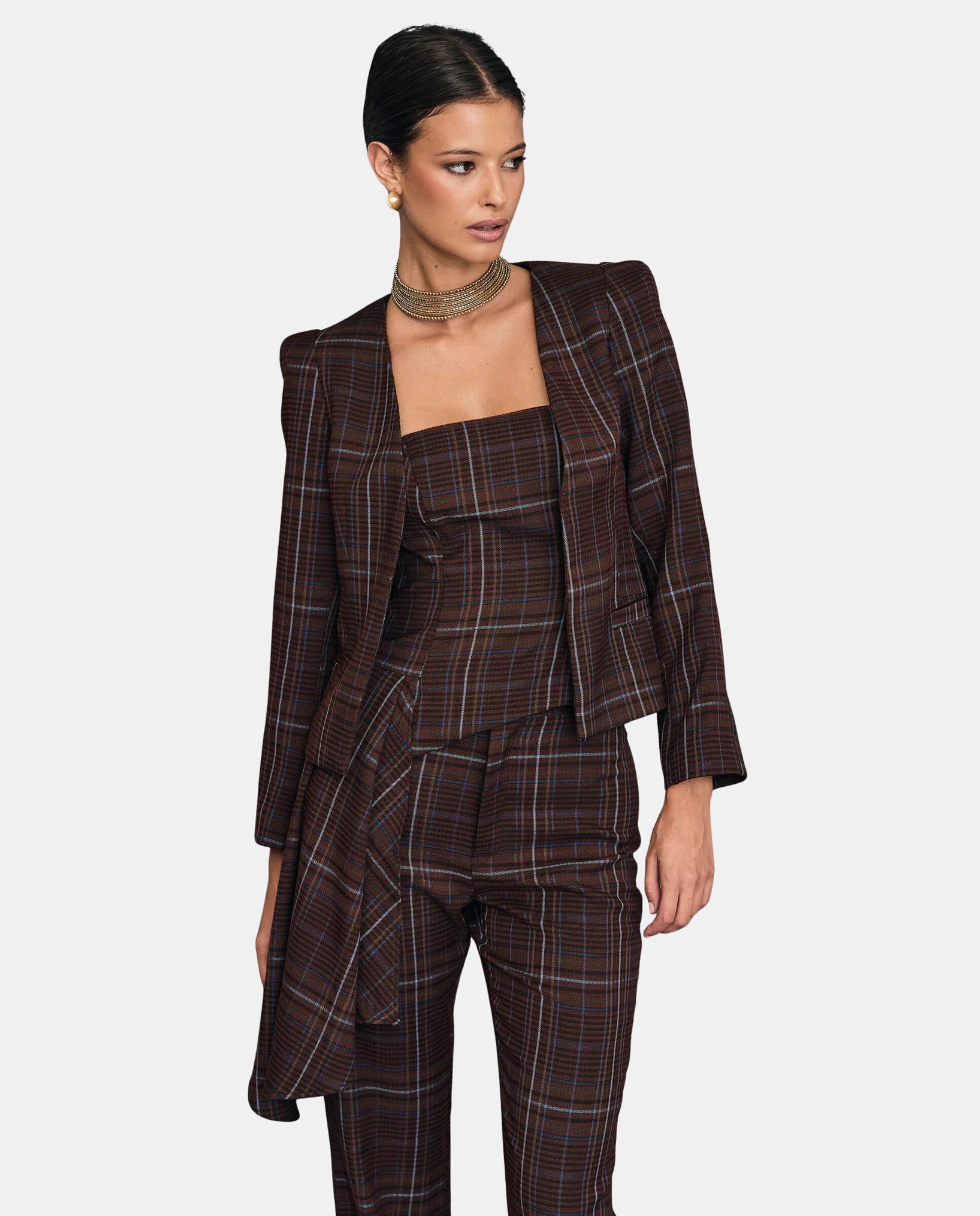 MIPHAI - Chaqueta de mujer abierta de cuadros.