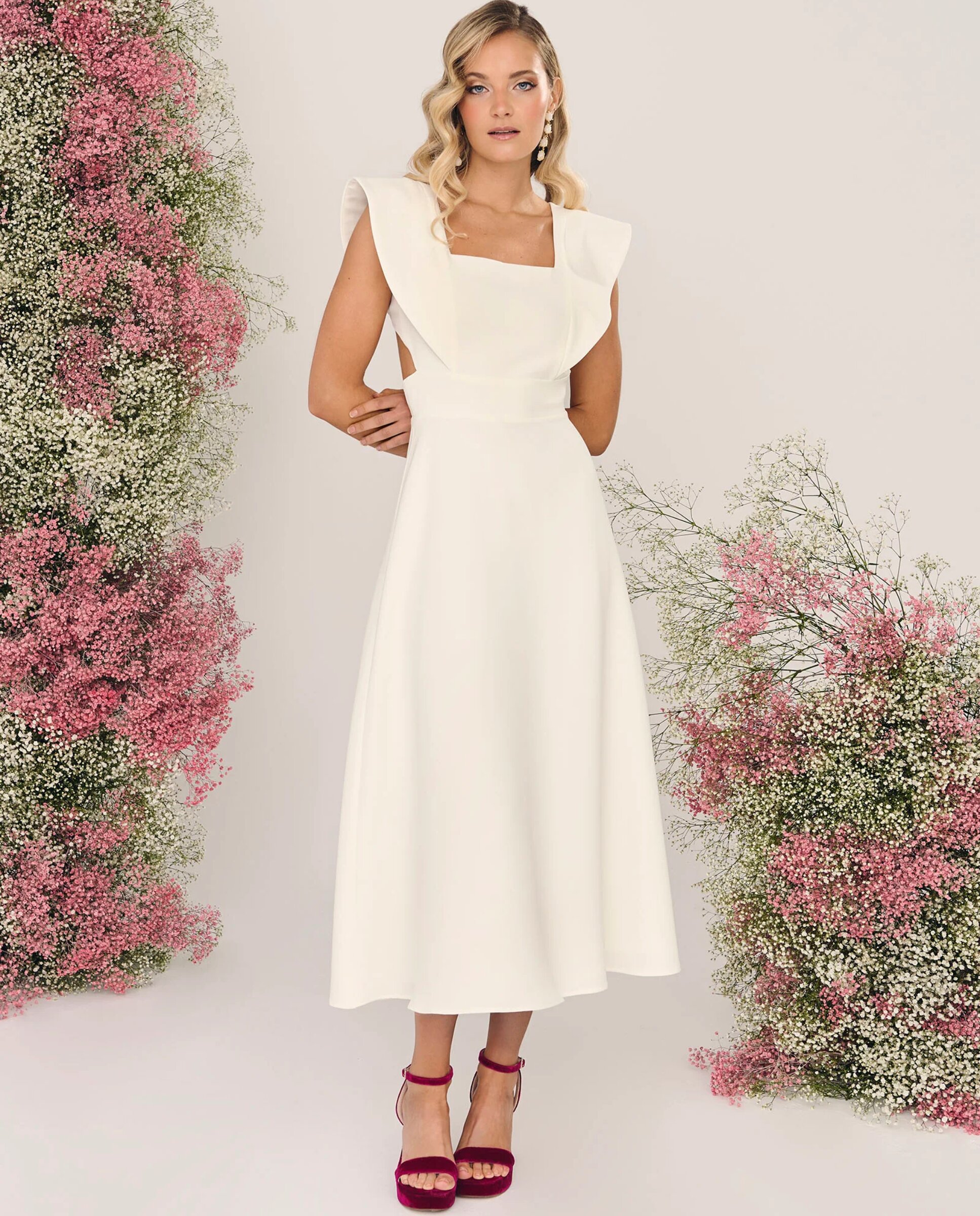 MIPHAI - Vestido midi de novia con escote en espalda.