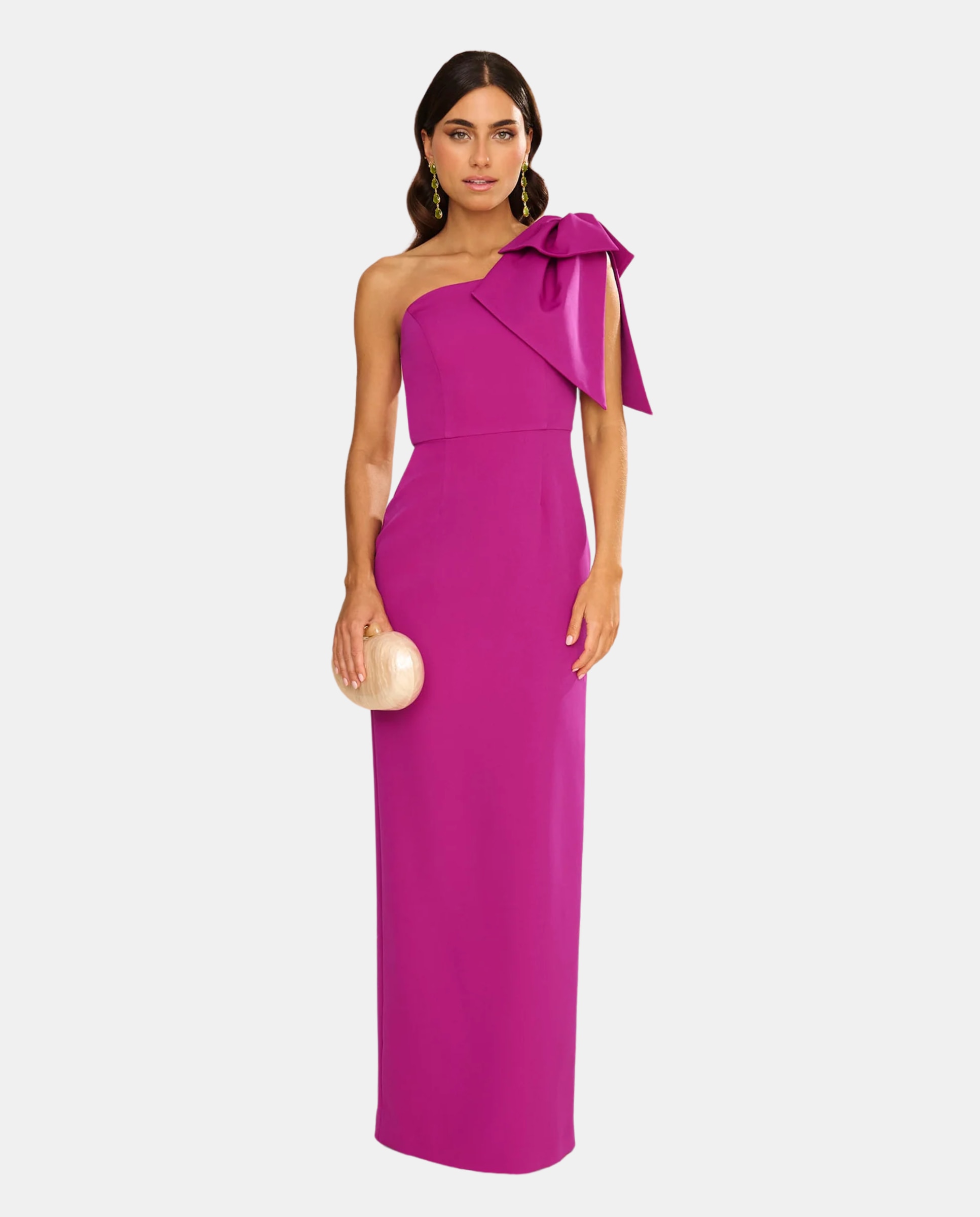 Vestido largo con lazo y abertura trasera - MIPHAI - Fucsia Fucsia-1
