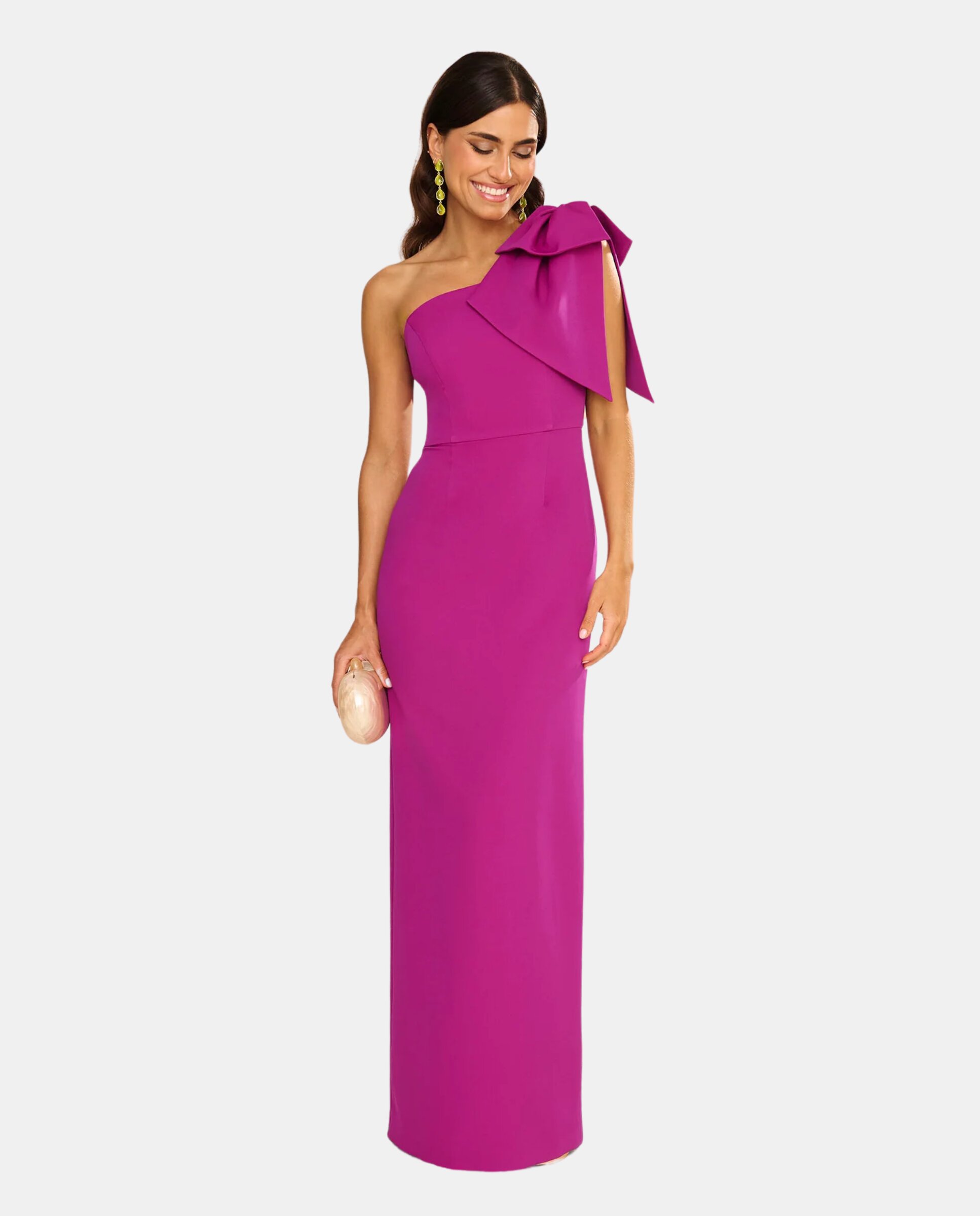 Vestido largo con lazo y abertura trasera - MIPHAI - Fucsia Fucsia-2