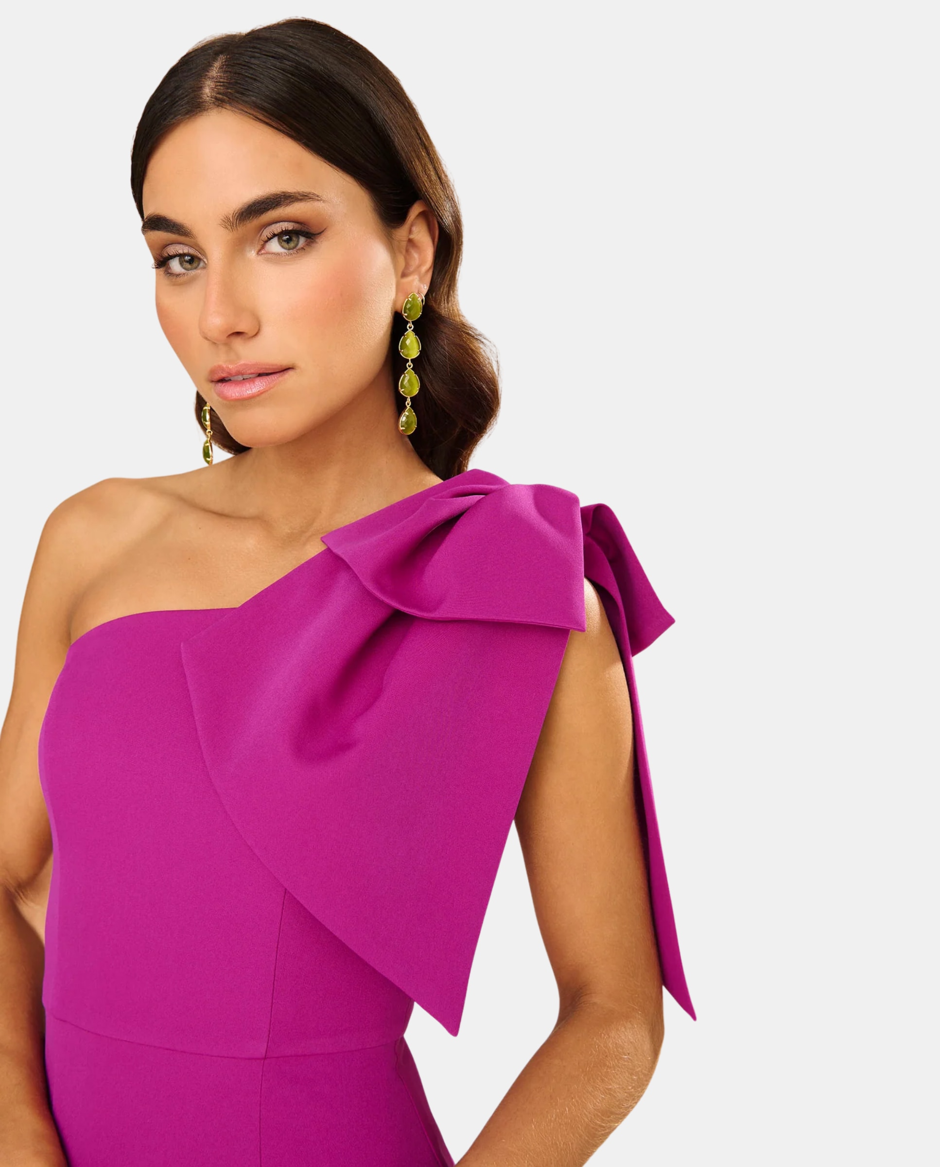 Vestido largo con lazo y abertura trasera - MIPHAI - Fucsia Fucsia-3