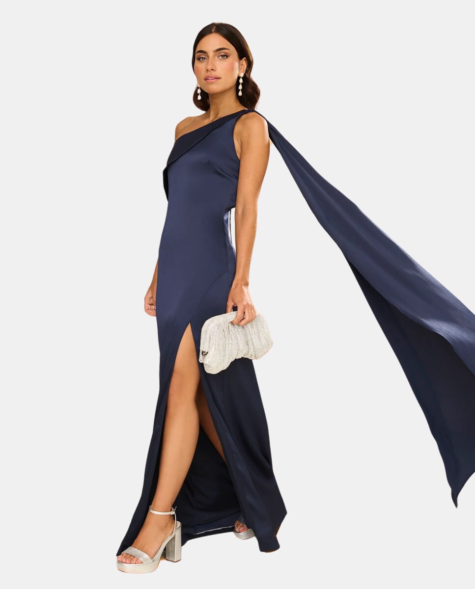 Vestido maxi de chiffon con tirantes dobles y cruzados en la espalda Gris Acero Tallas Grandes