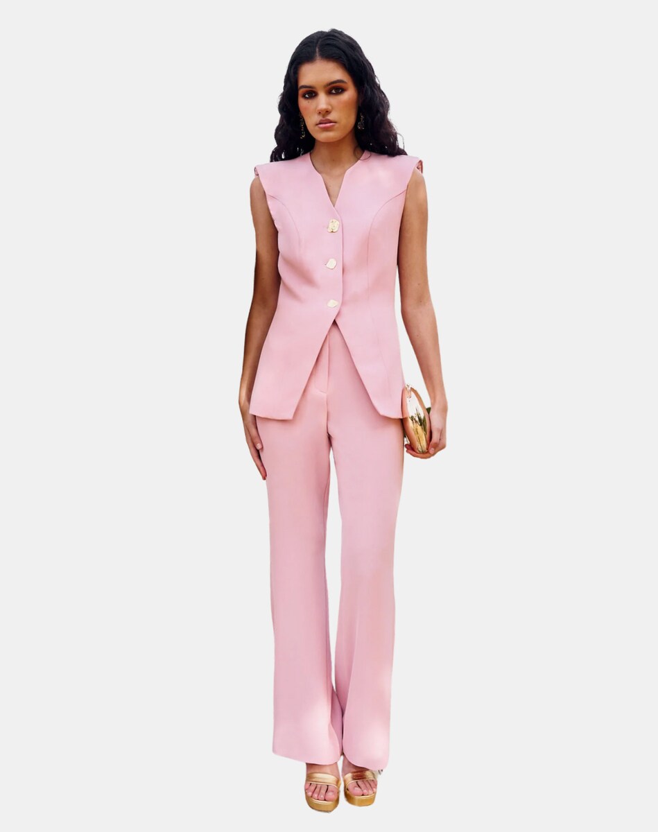 Outfit Chaleco Rosa Mujer Chaleco De Mujer Con Corte Entallado Y