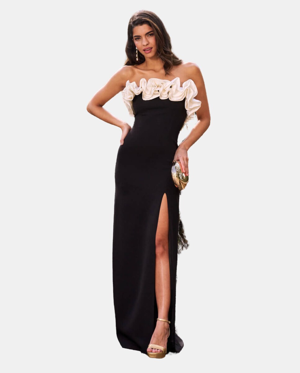 Koroshi Vestidos Mono Playero Corto Negro Con Escote Palabra De