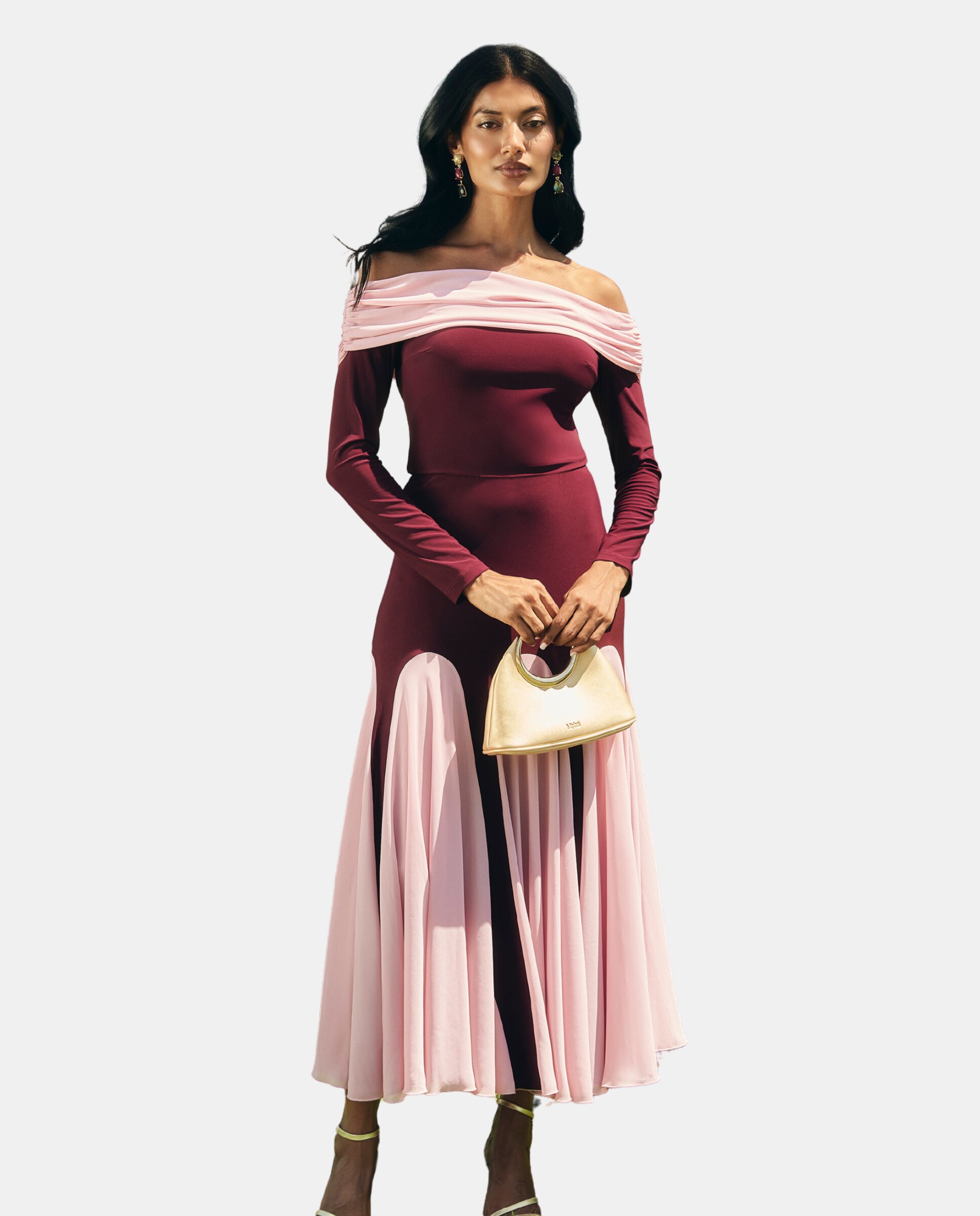 MIPHAI - Falda midi bicolor con vuelo.