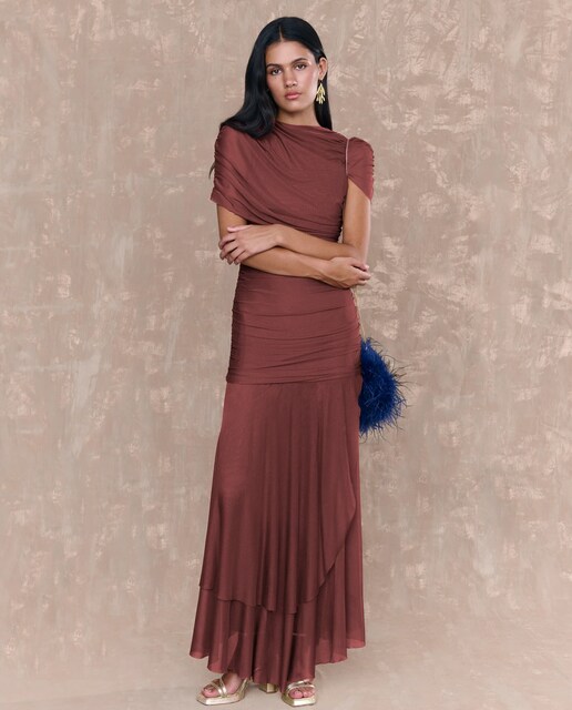 Imagen 0 de Vestido midi drapeado con tul