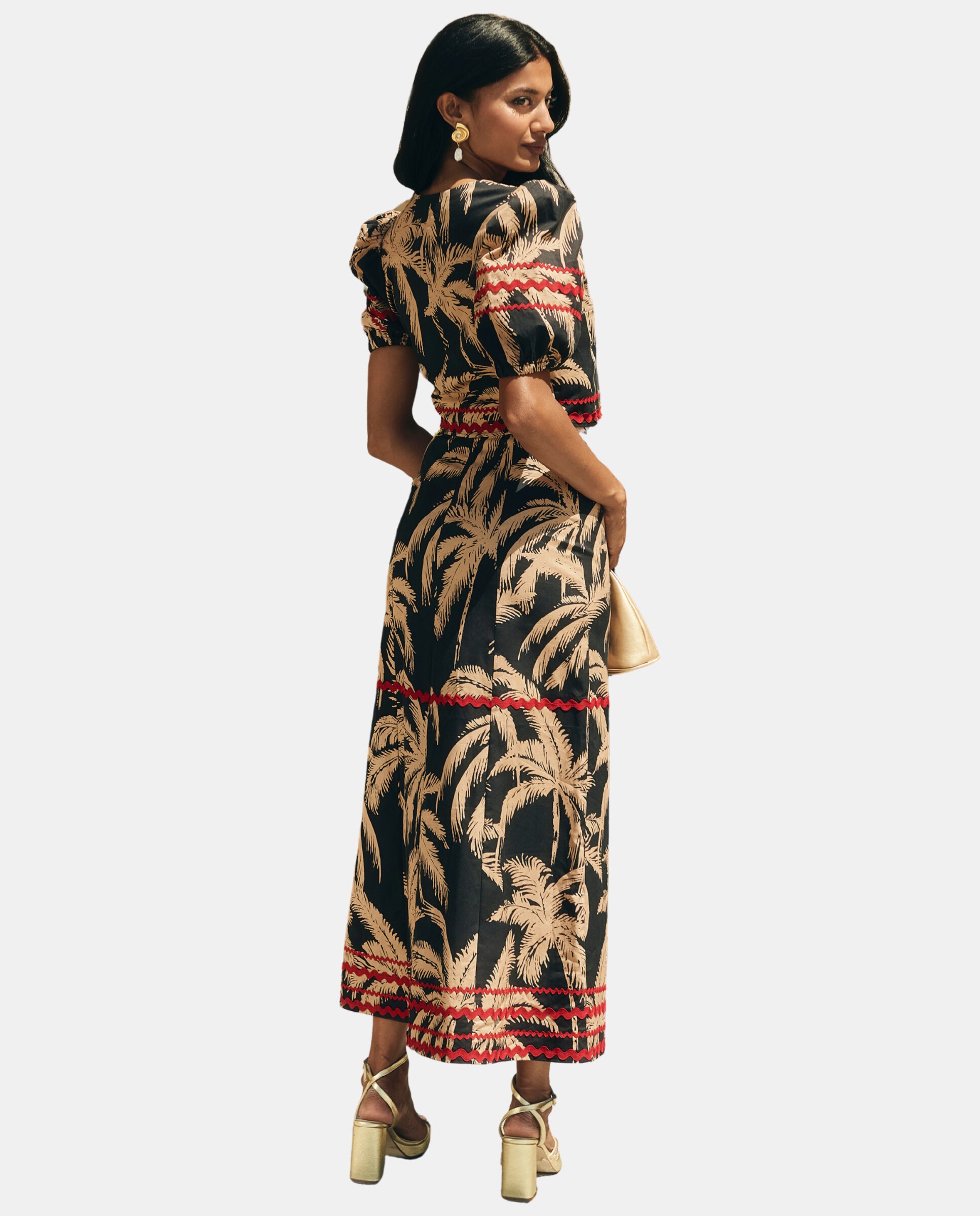 Falda midi fluida con estampado de palmeras - MIPHAI - Negro / Rojo Negro / Rojo-2