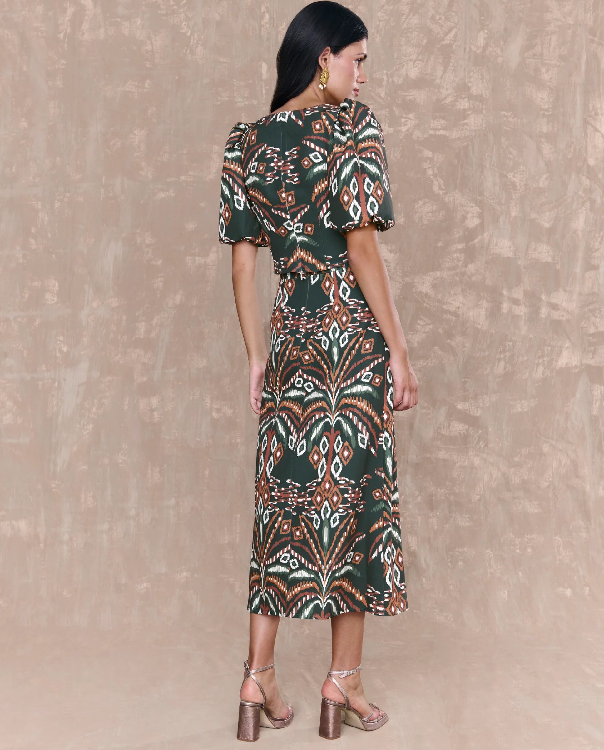 Top de mujer estampado con mangas abullonadas - MIPHAI - Verde oscuro Verde oscuro-3