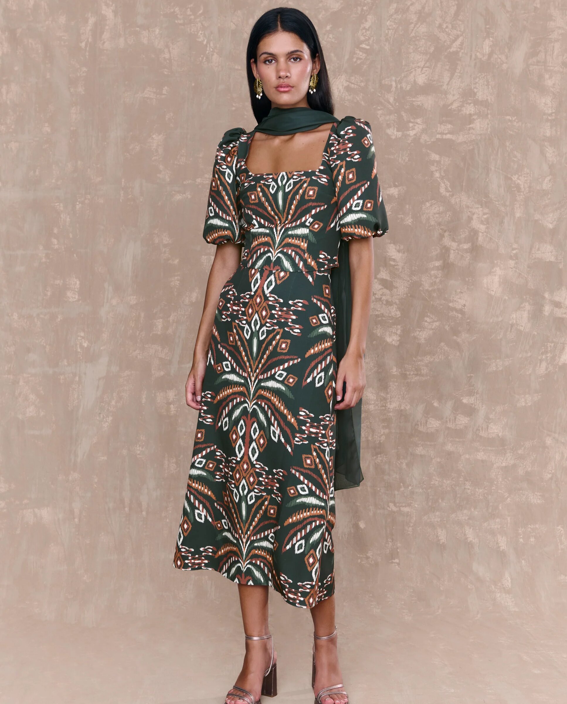 MIPHAI - Falda midi estampada corte evasé.