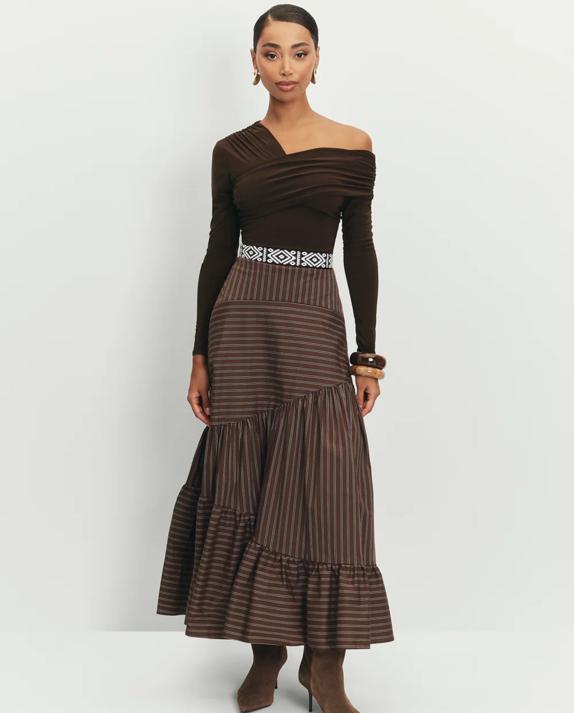 MIPHAI - Falda larga de rayas estilo boho-chic.