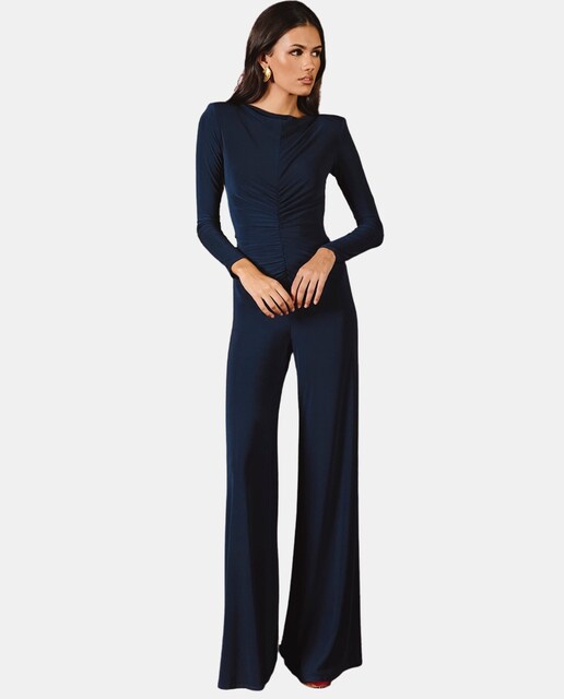 Imagen 0 de Mono de mujer maxi con cuerpo fruncido y pierna palazzo