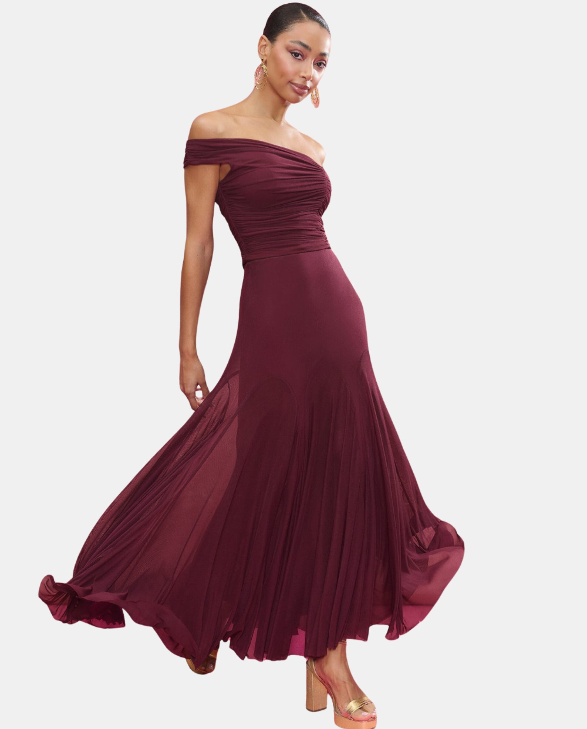 MIPHAI - Falda midi de tul con corte godets circular.