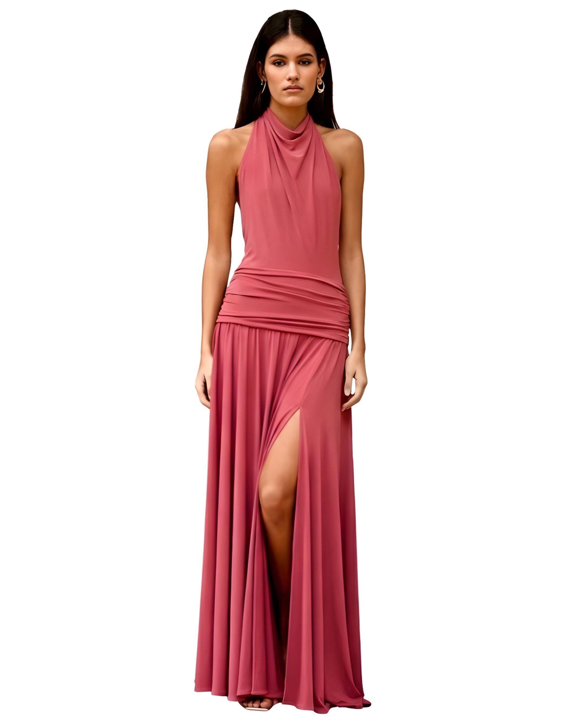 MIPHAI - Vestido largo con espalda descubierta y cuello halter.
