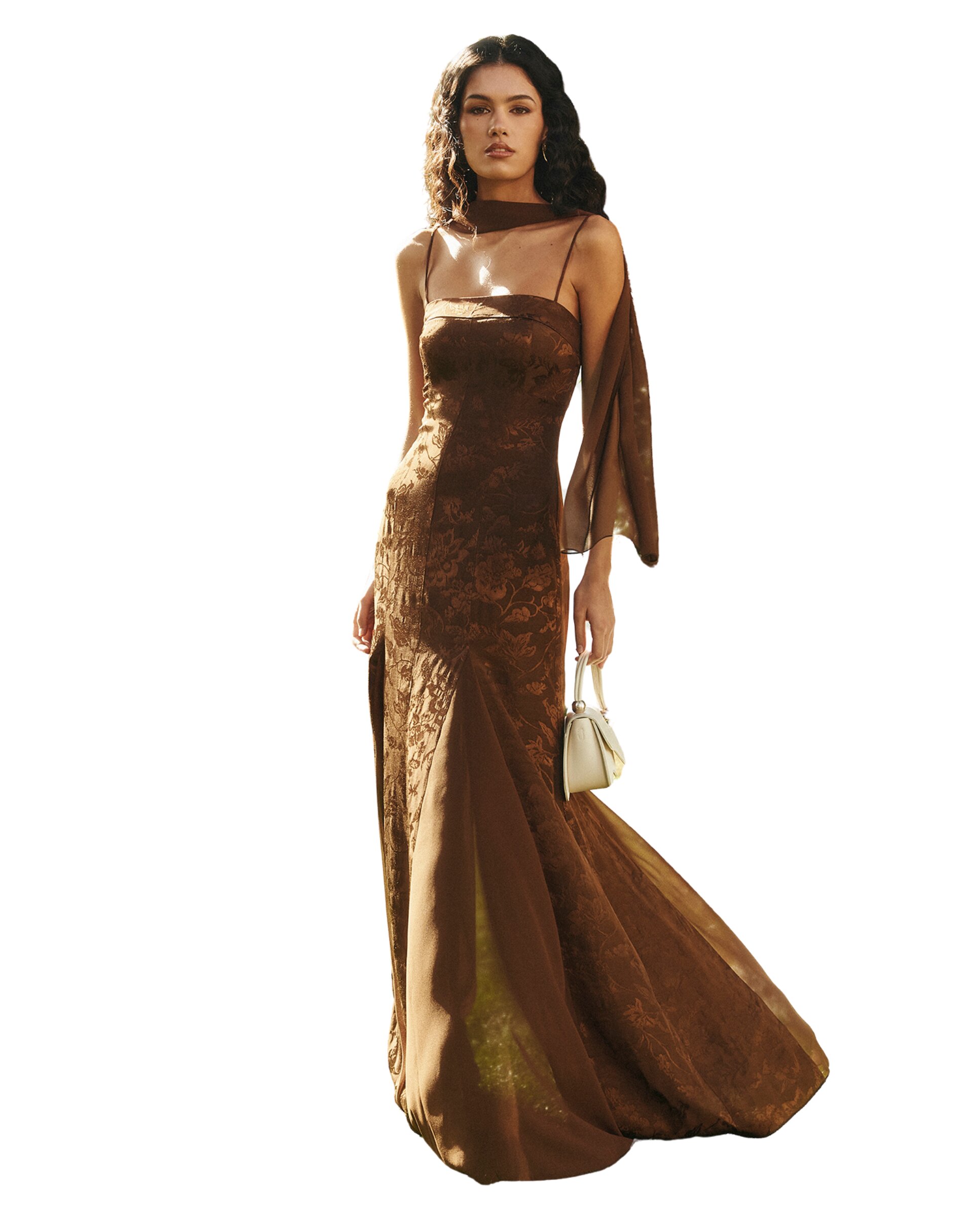 MIPHAI - Vestido largo en gasa nesgas con relieve.
