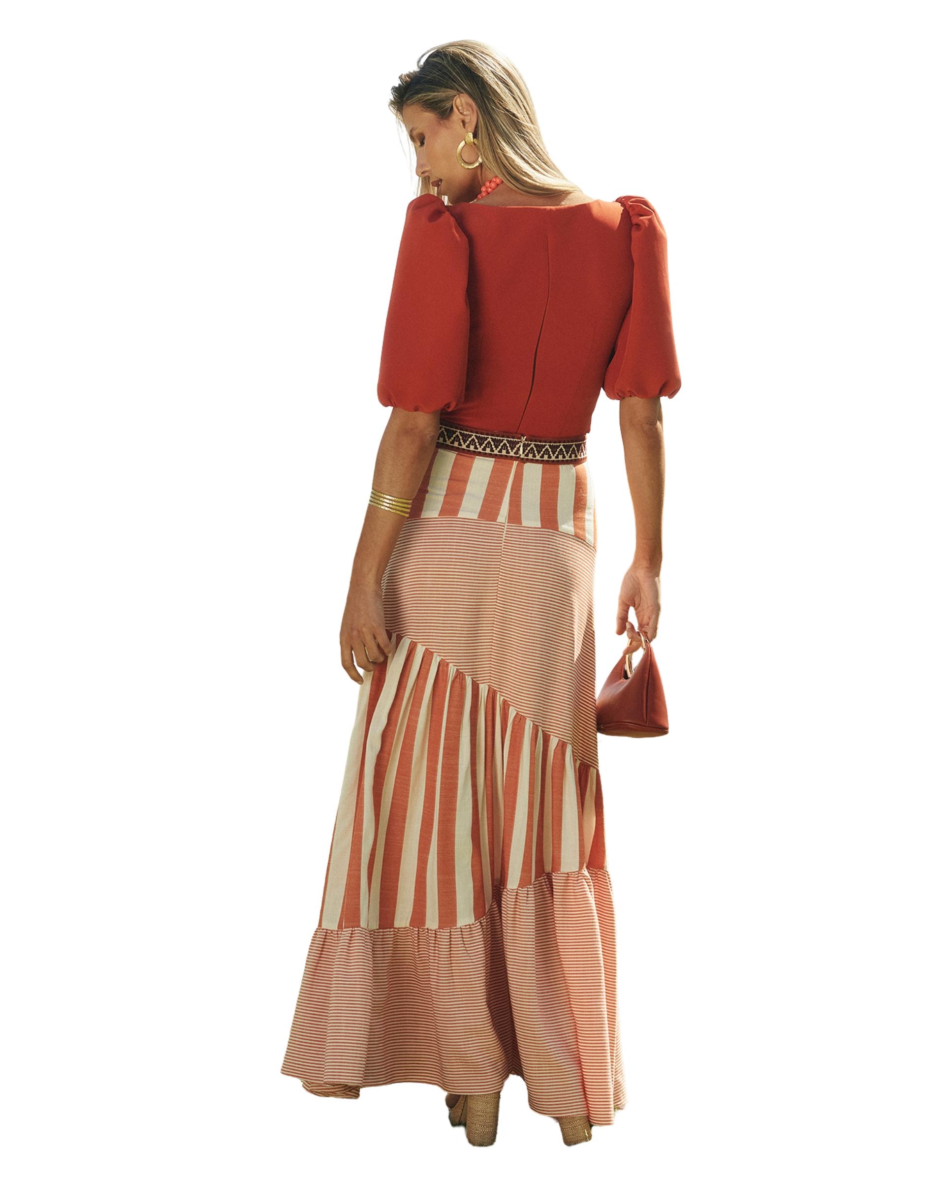 Falda larga boho-chic con estampado de rayas - MIPHAI - Teja Teja-2