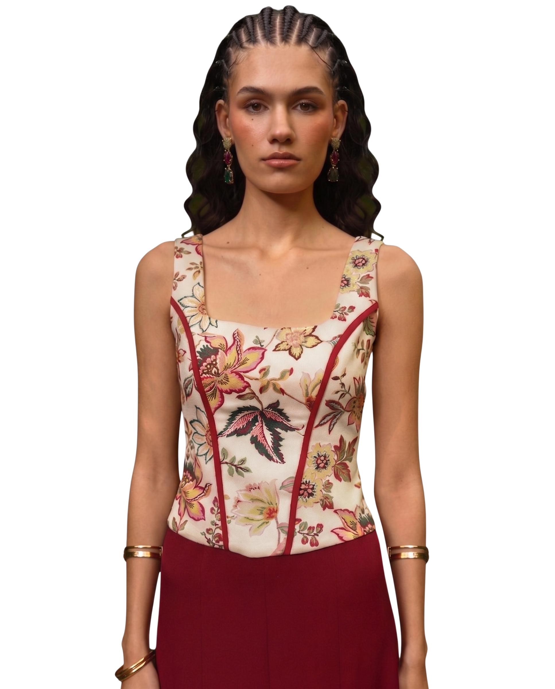MIPHAI - Top de mujer con escote cuadrado y estampado de flores.
