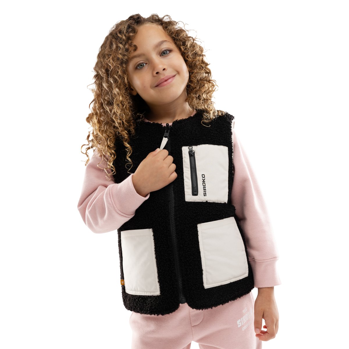 Siroko Chaleco reversible de sherpa y acolchado niña Marrón