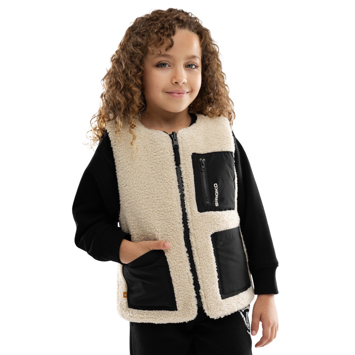 Siroko Chaleco reversible de sherpa y acolchado niña Marrón