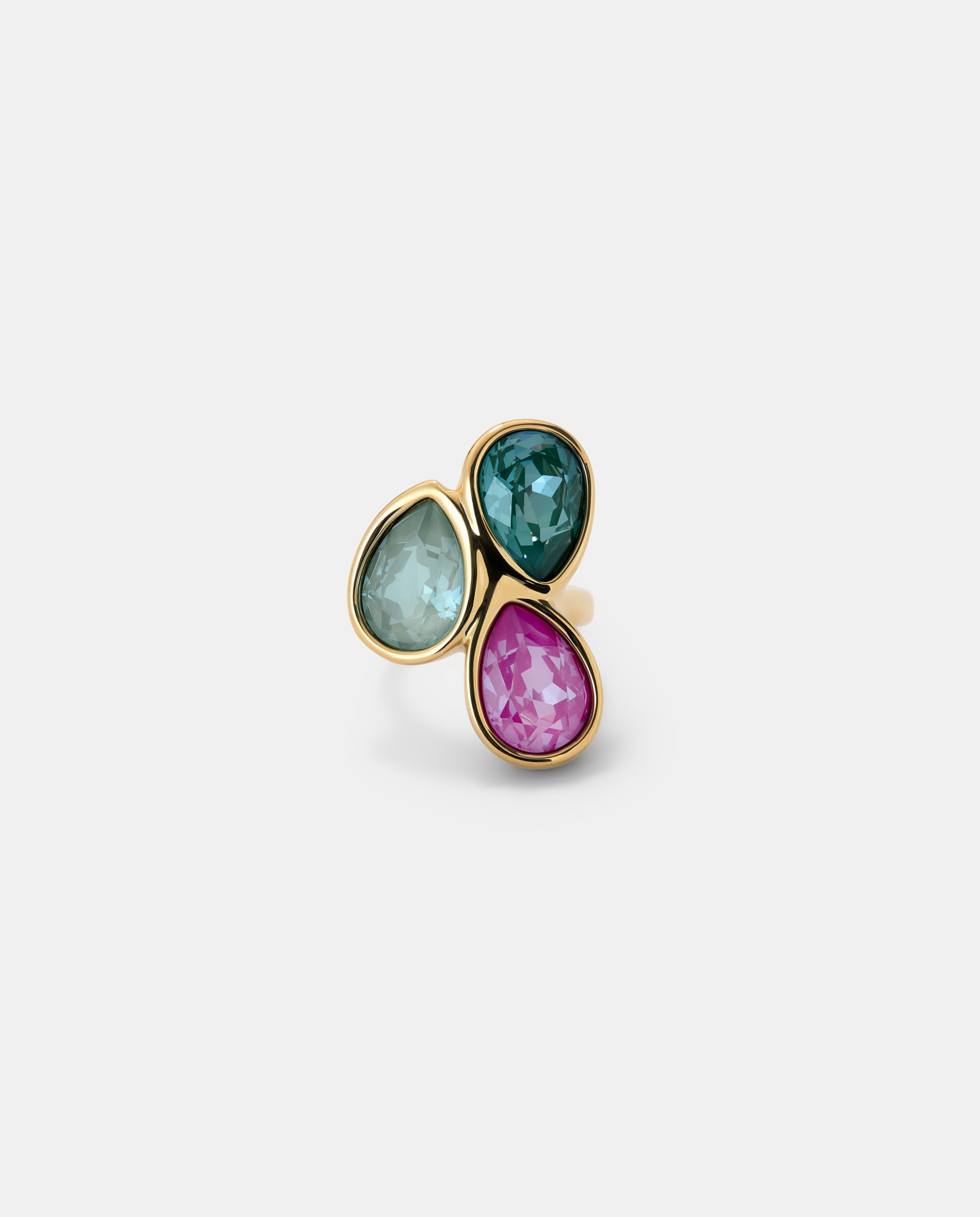 Imagen 1 de Anillo bañado con tres cristales facetados Multicolor