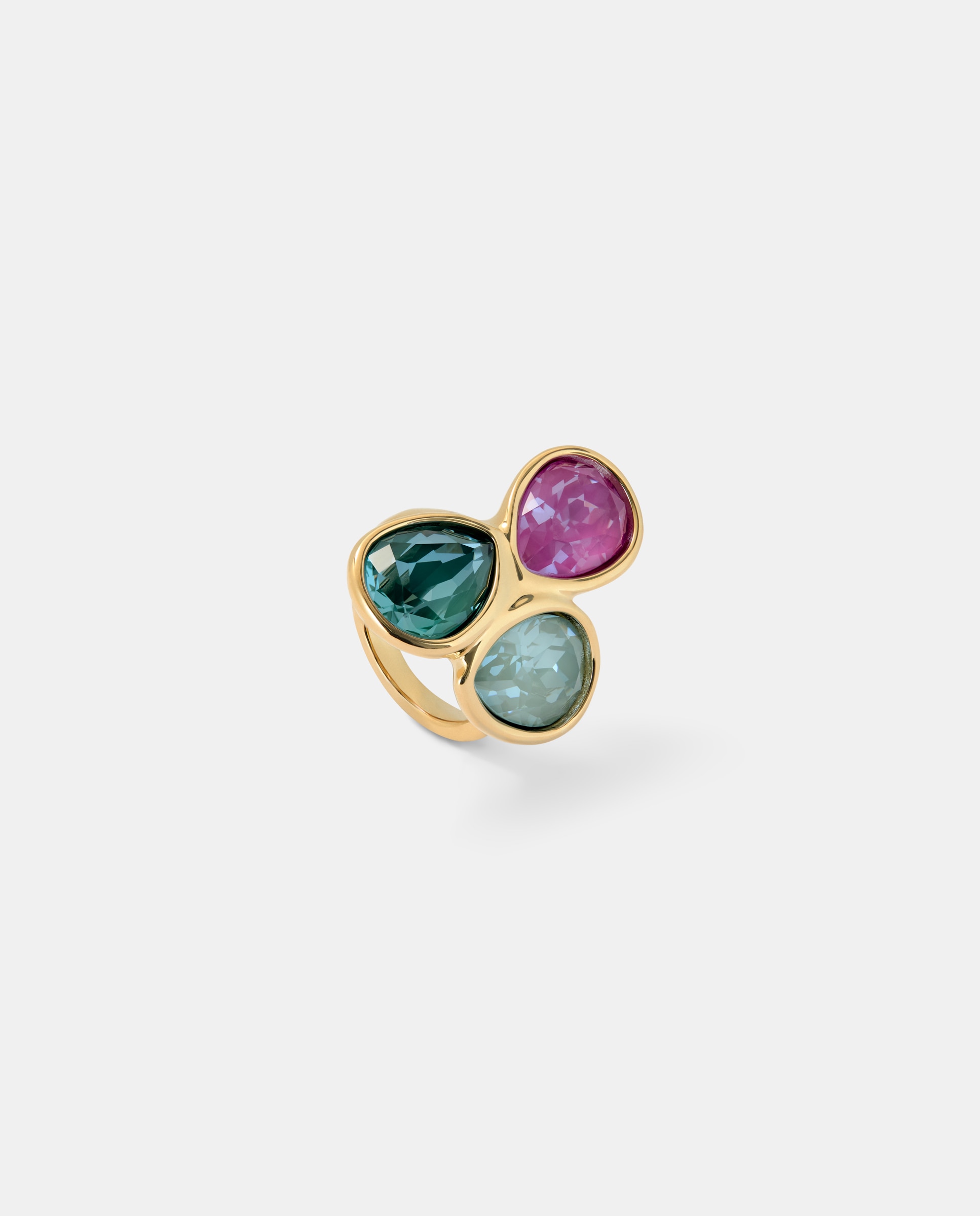 Imagen 2 de Anillo bañado con tres cristales facetados - UNO de 50 - Multicolor Multicolor
