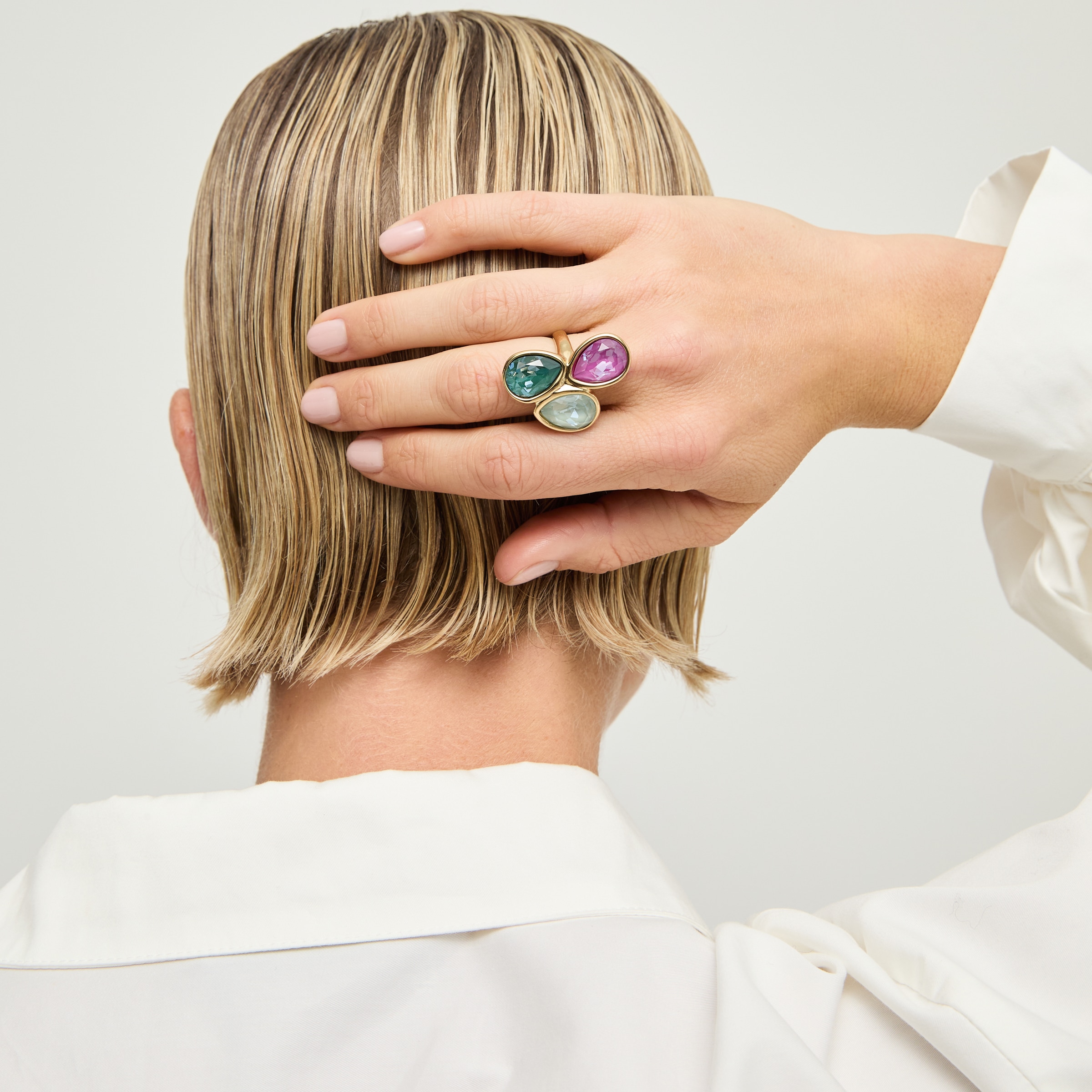 Imagen 3 de Anillo bañado con tres cristales facetados - UNO de 50 - Multicolor Multicolor