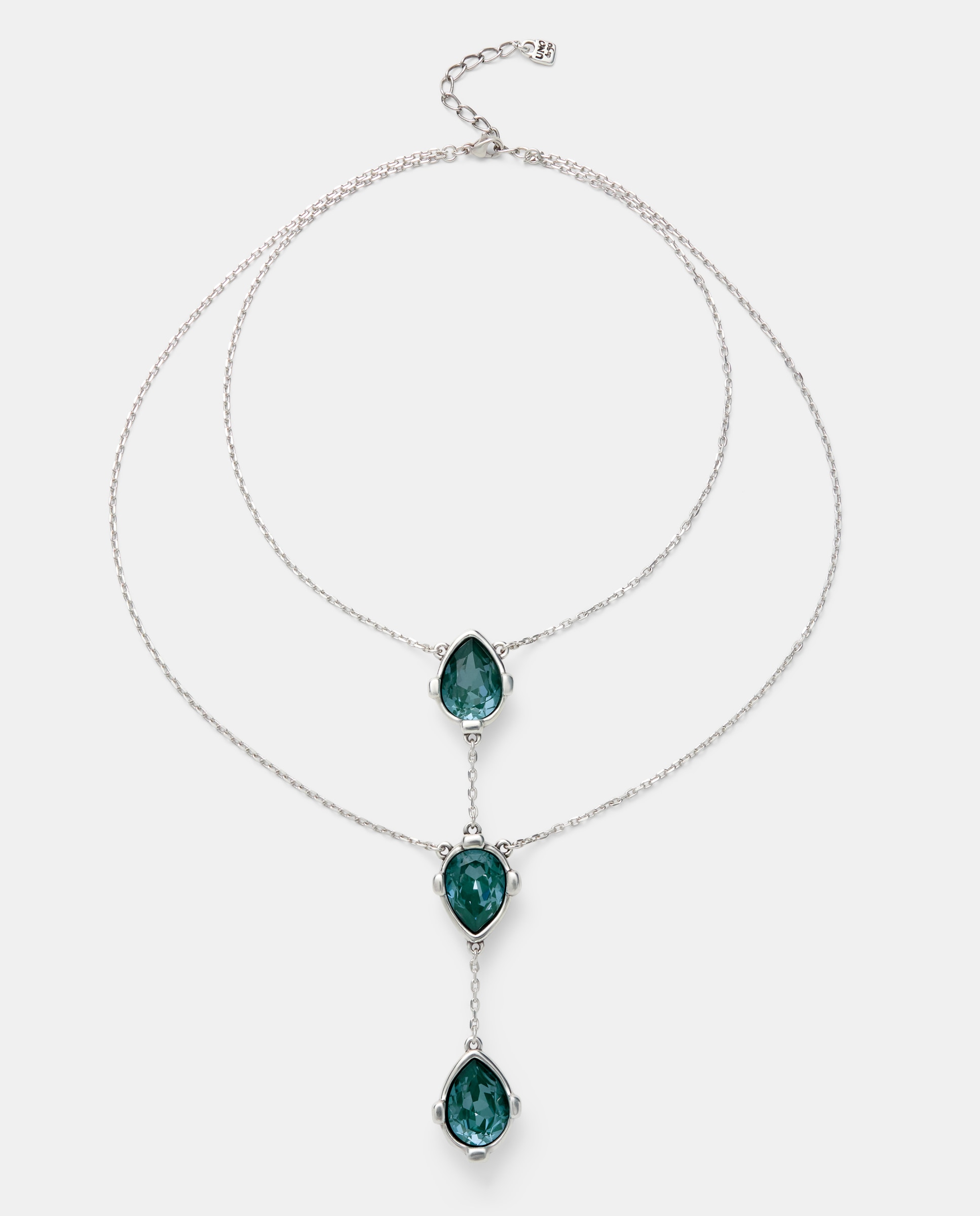 Imagen 1 de Cadena con colgante doble bañado con tres cristales facetados Verde
