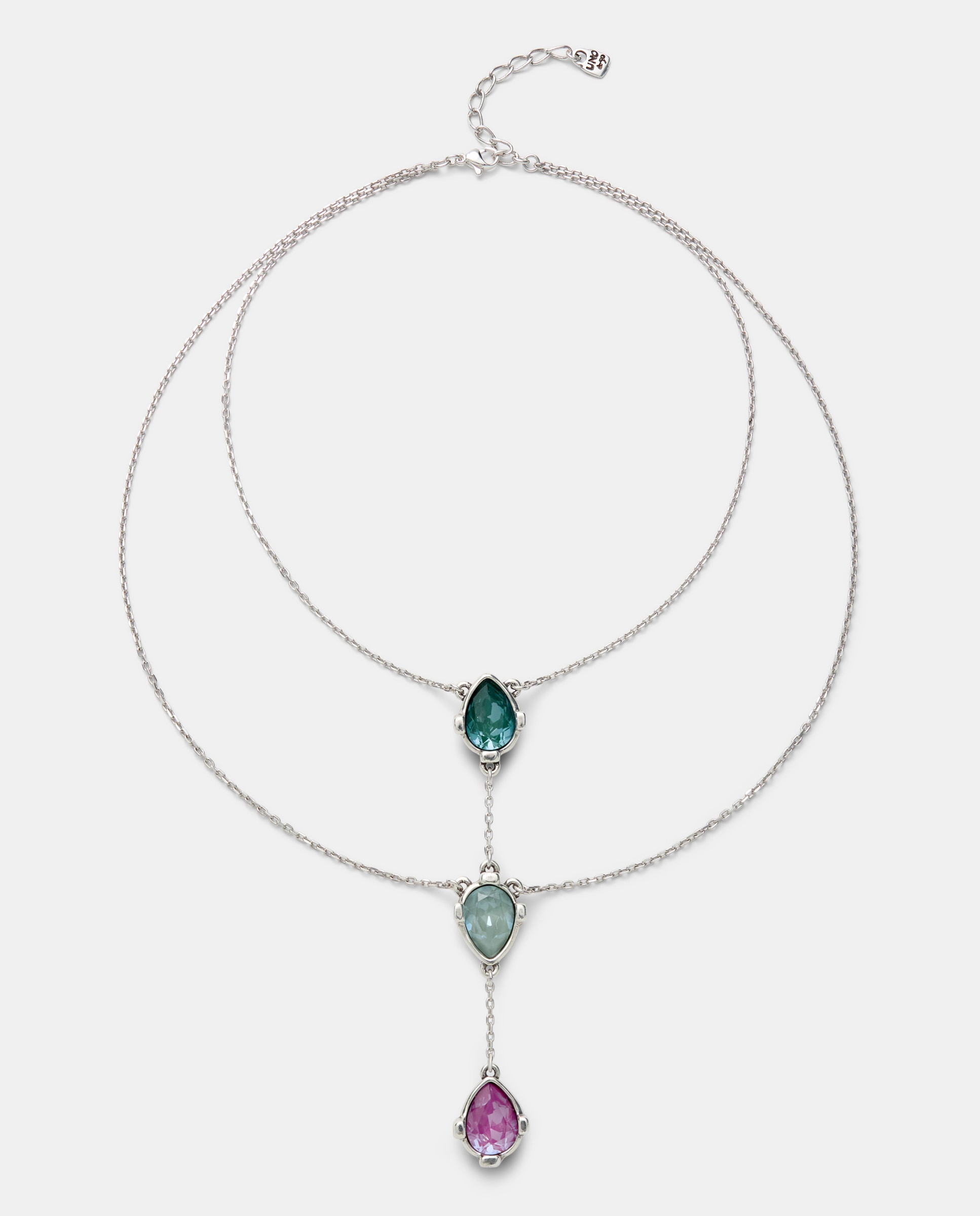 Imagen 1 de Cadena con colgante doble bañada con tres cristales facetados Multicolor