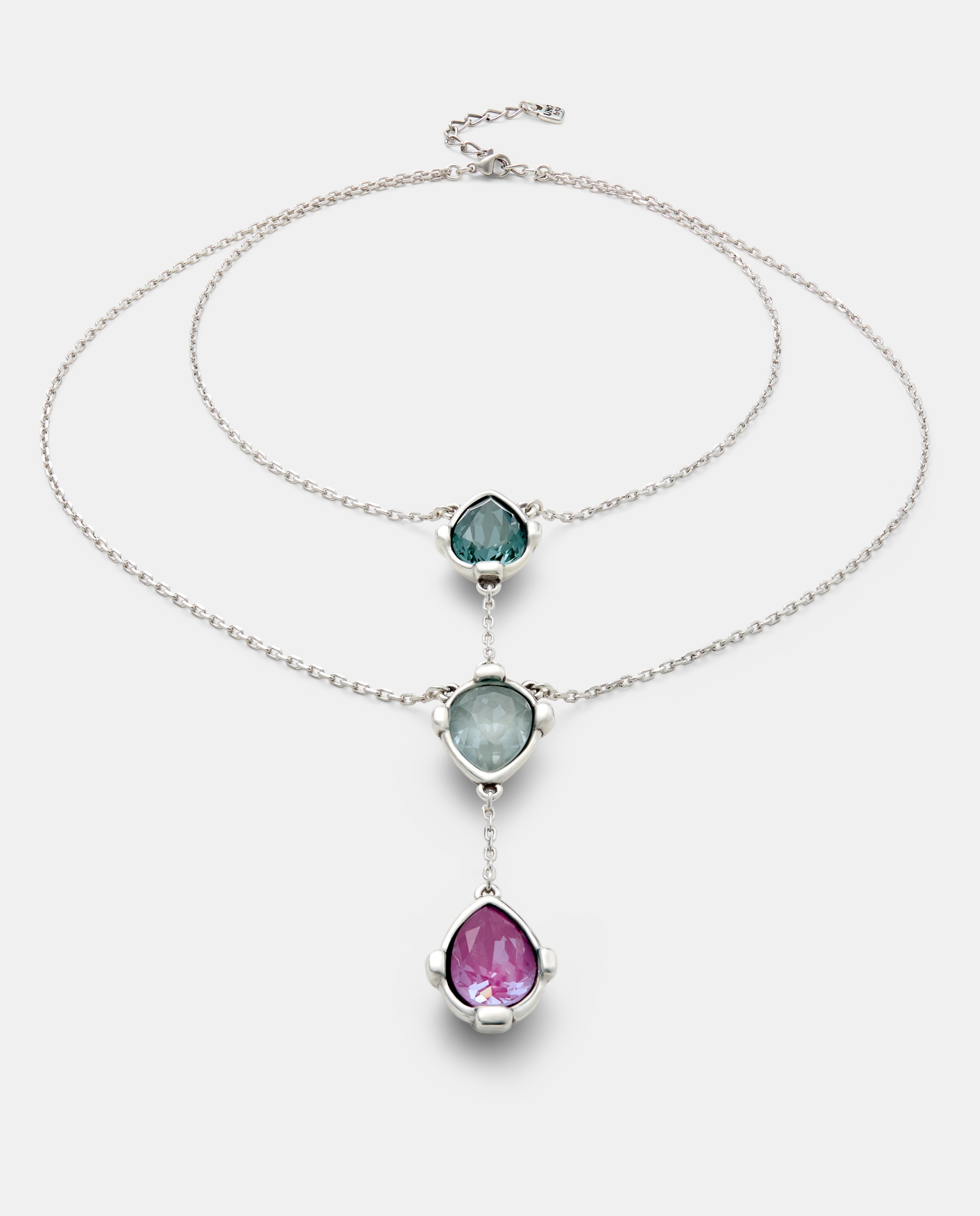 Imagen 2 de Cadena con colgante doble bañada con tres cristales facetados - UNO de 50 - Multicolor Multicolor
