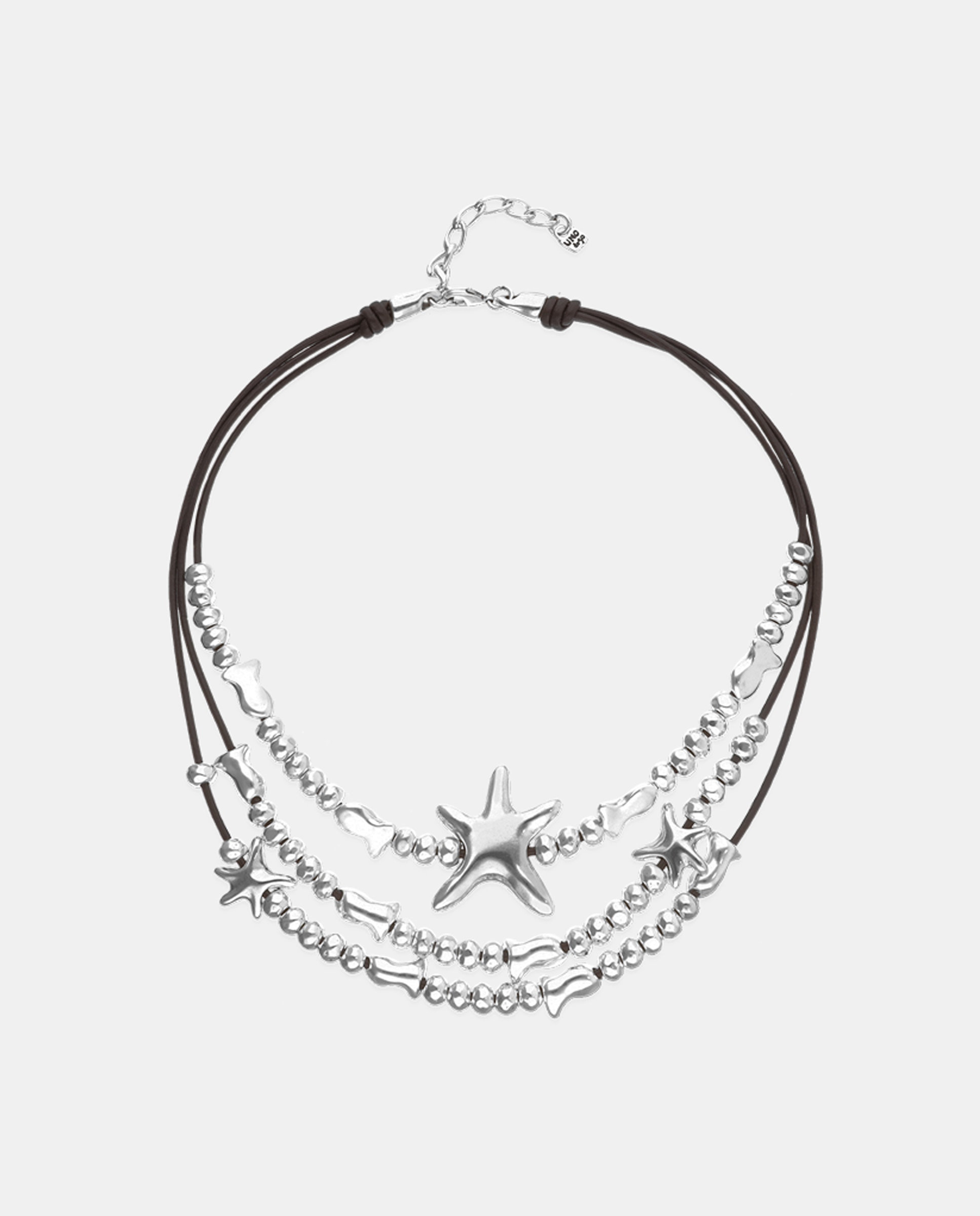 Collar multicadenas de cuero con detalles de estrellas bañadas en - UNO de 50 - Plata Plata-1
